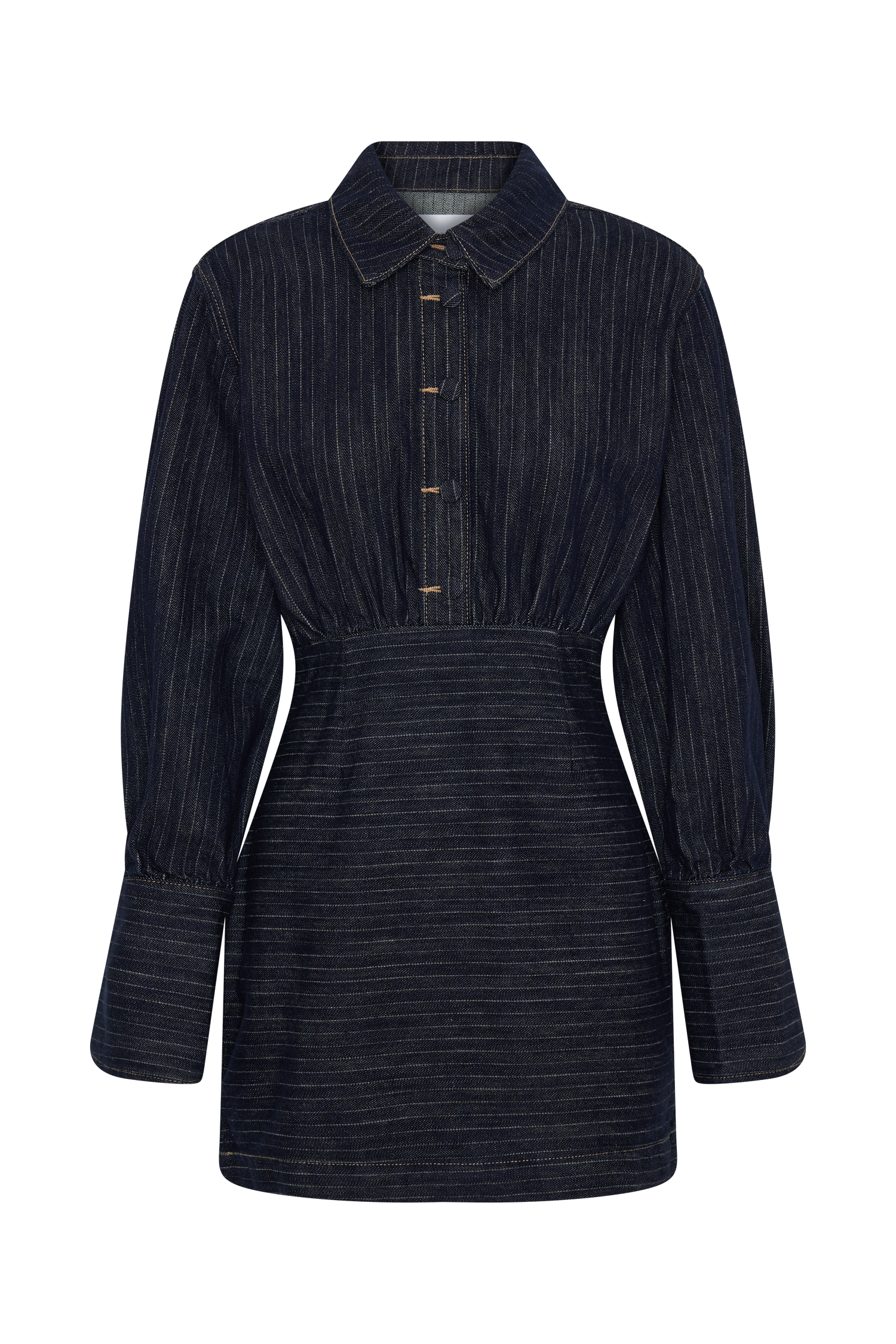 Zarah Denim Long Sleeve Mini Dress - Indigo Pinstripe | MESHKI US Zarah Denim Long Sleeve Mini Dress - Indigo Pinstripe | MESHKI US