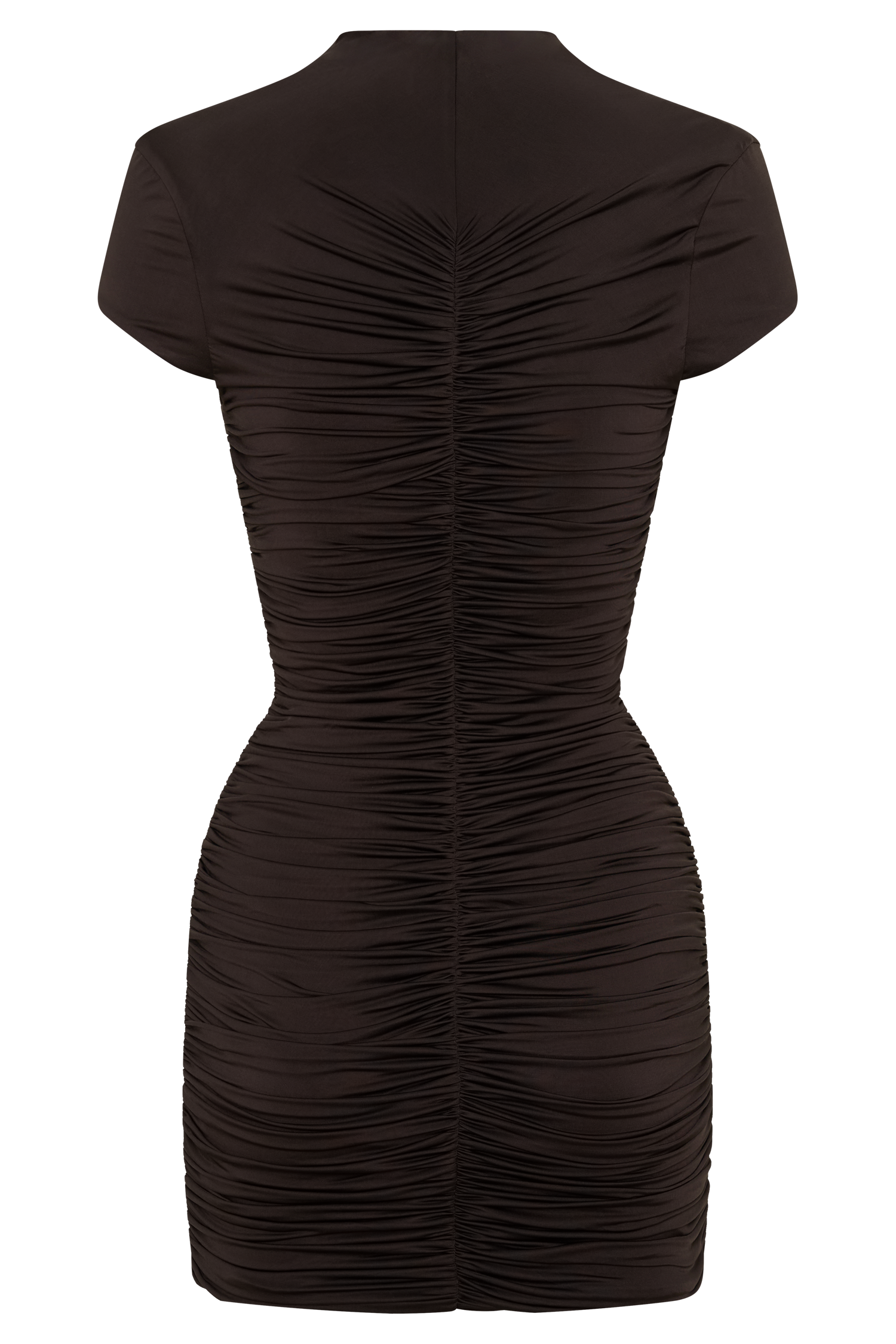 Alphine Gathered Short Sleeve Mini Dress - Chocolate | MESHKI US