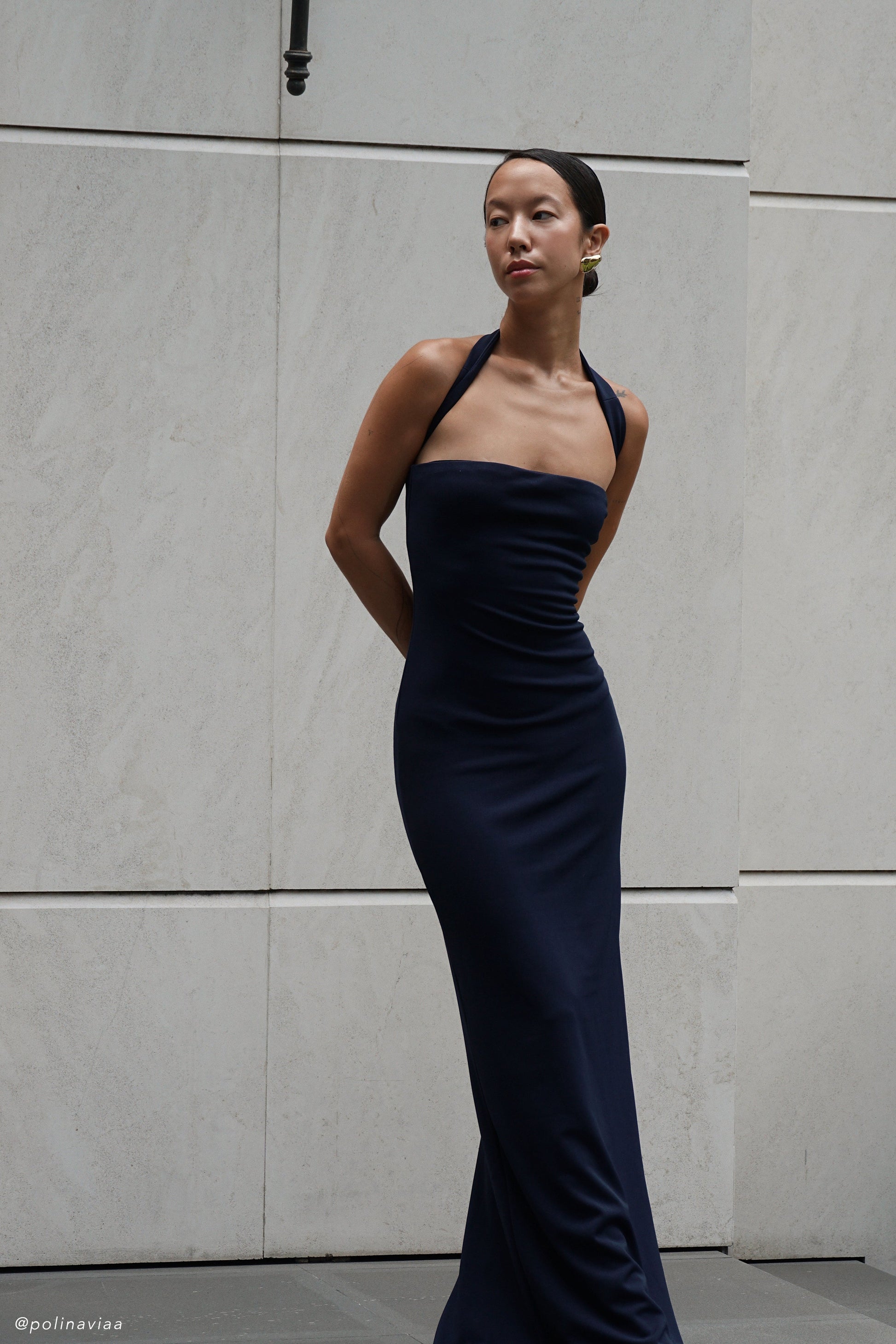 halter collar dress Black Halter-neck High Scarf Silk SILKROSE The structured silhouette creates a sophisticated profile whilst the belted waist accentuates your natural form with considered tailoring Halter Lapel Collar Maxi Dress