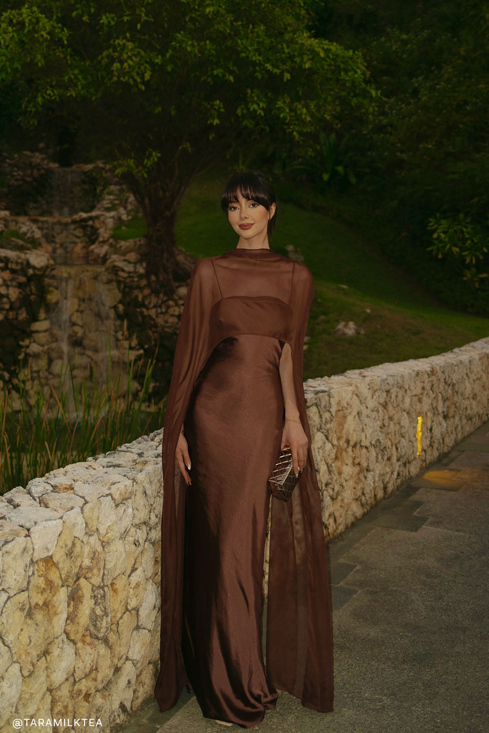 Martinne Chiffon Cape Maxi Dress - Mocha