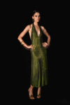 Genie Diamante Halter Midi Dress - Olive