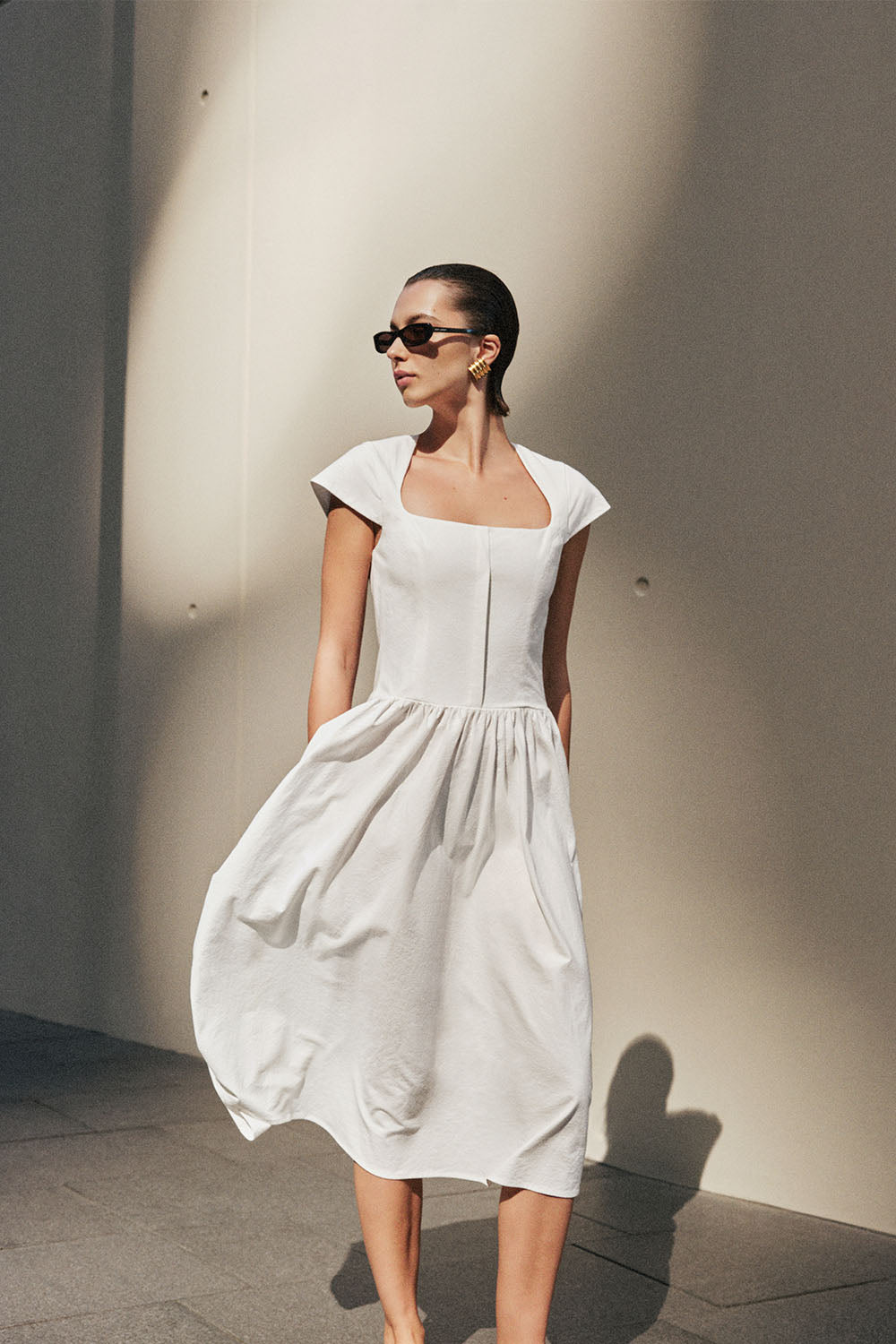 Ayla Cotton Fit and Flare Midi Dress / White | Meshki | Xs Ayla Cotton Fit and Flare Midi Dress / White | Meshki | Xs