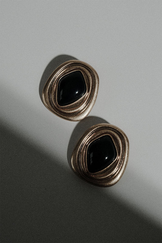 Eurydice Framed Stone Stud Earring - Gold/Navy