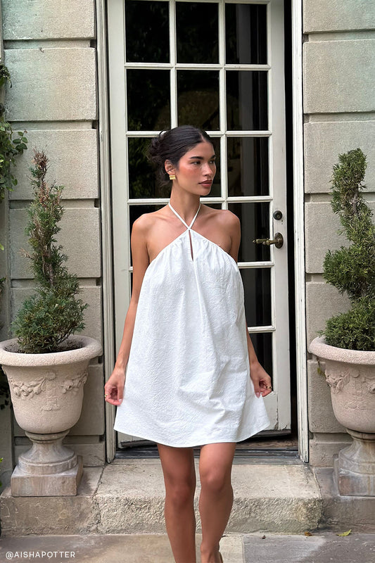 Sonja Keyhole Halter Cotton Mini Dress - White