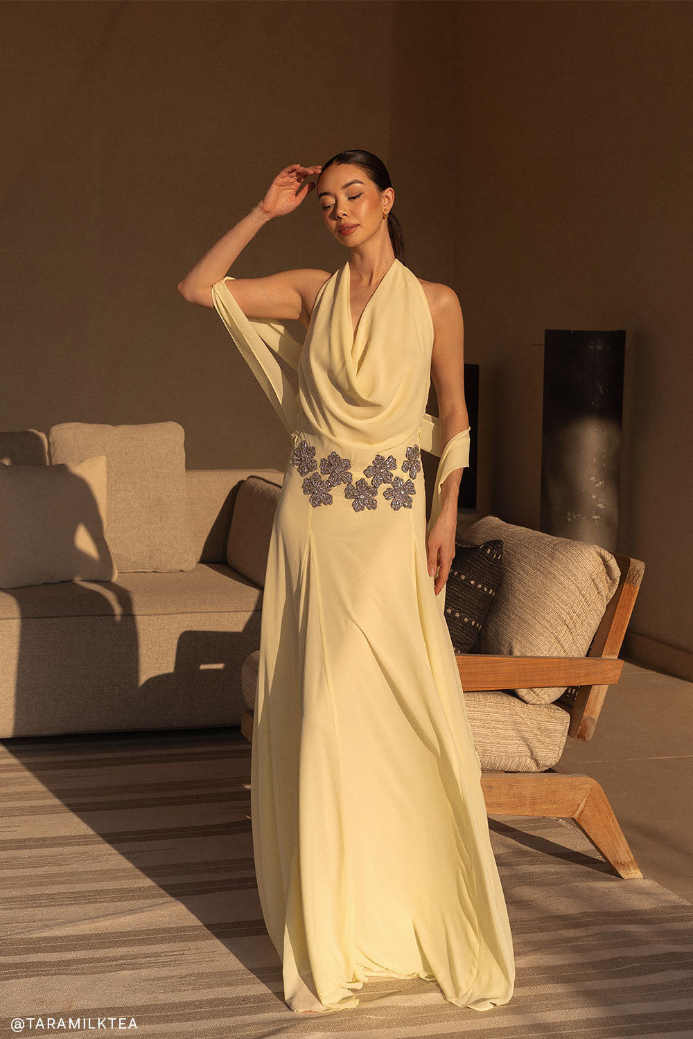 Santal Floral Chiffon Halter Maxi Dress