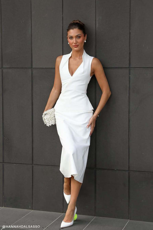 Yanina Cotton Halter Midi Dress - White