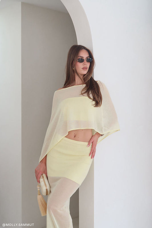 Lyra Sheer Knit Cape - Lemon