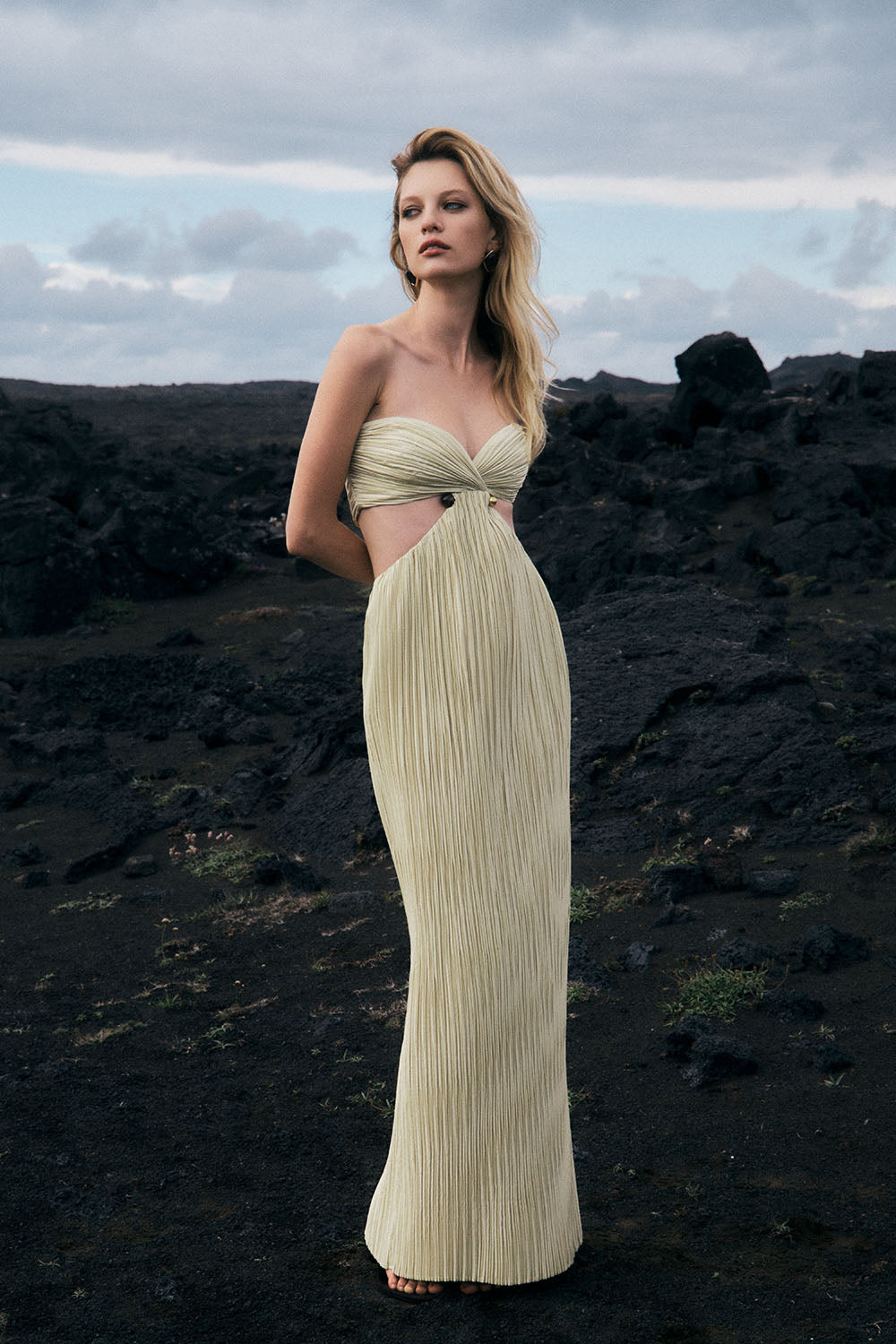 Dana Cut Out Hardware Maxi Dress - Lime Gold