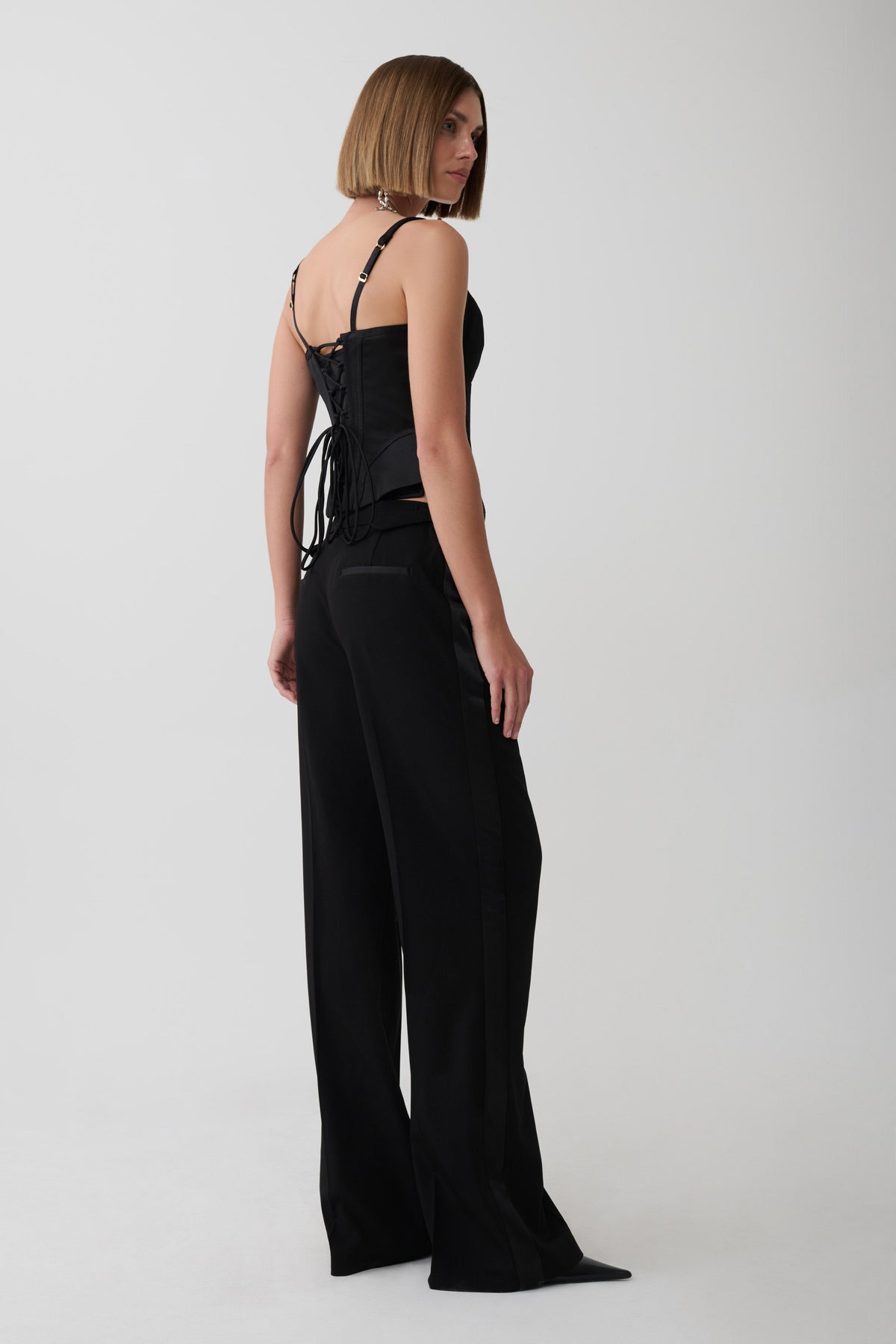 Melina Satin Peplum Corset Top - Black #4