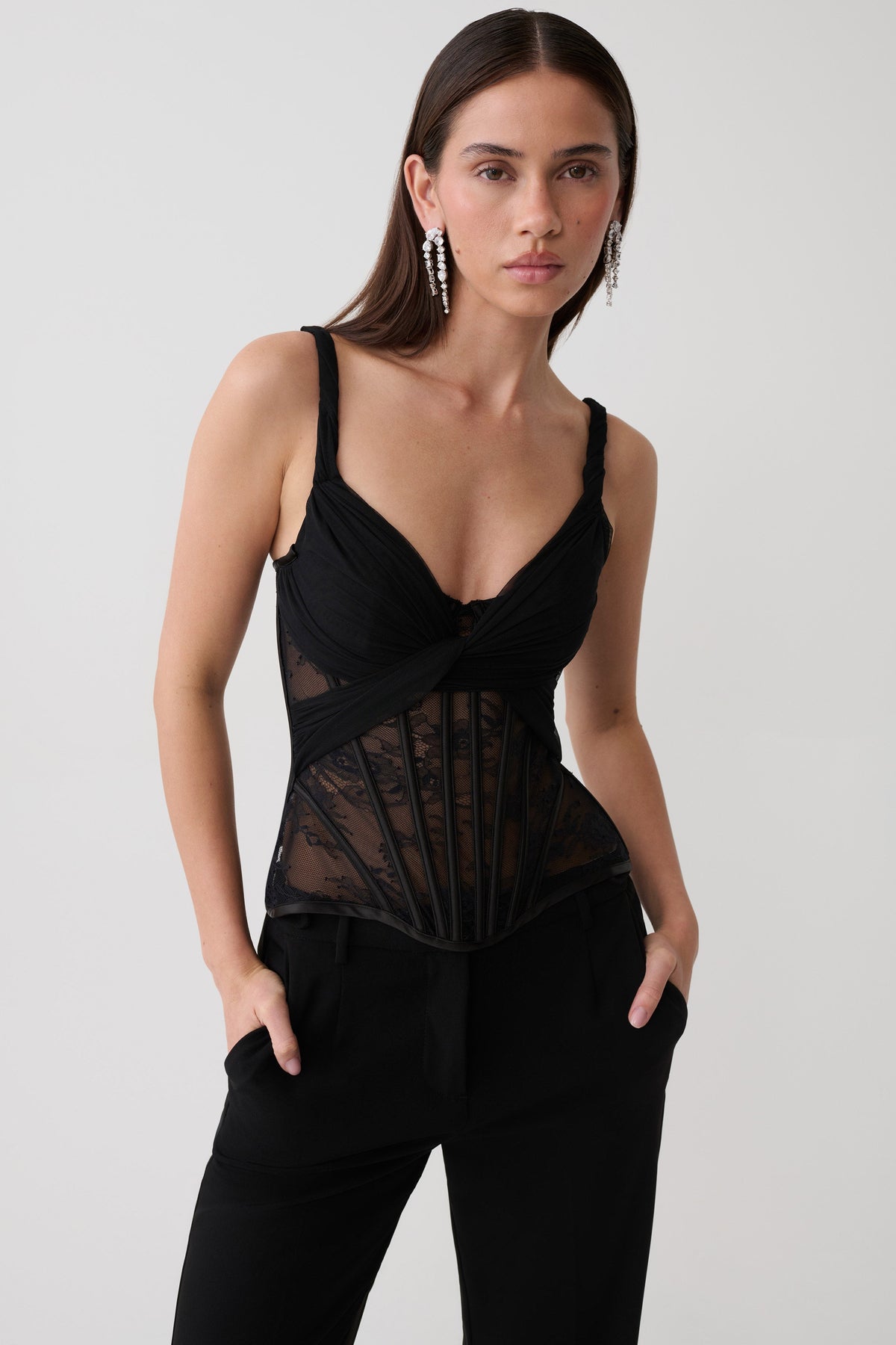 Nadia Tulle Boned Corset - Black #2