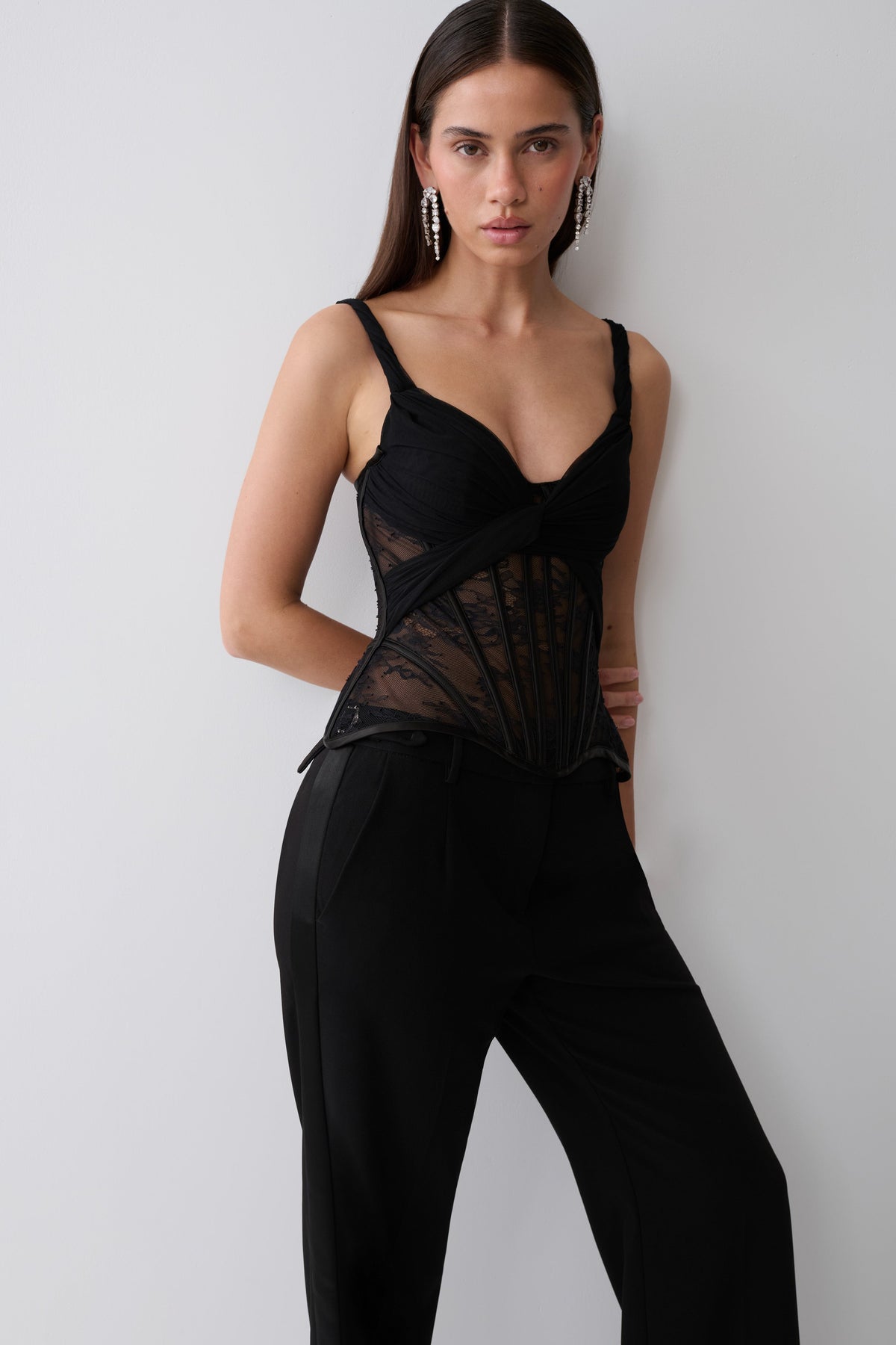 Nadia Tulle Boned Corset - Black #3