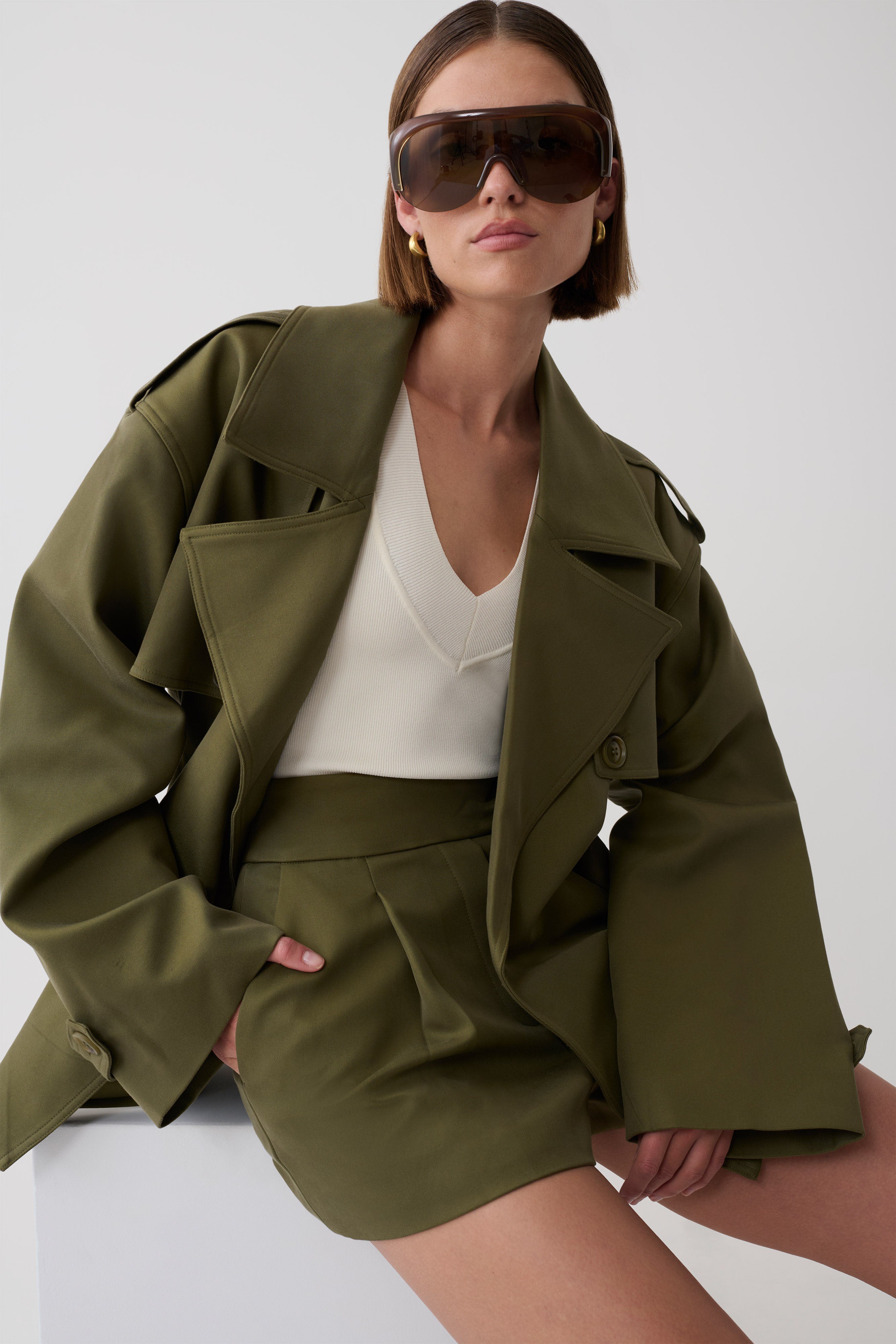 Alden Short Trench Jacket - Olive | MESHKI US