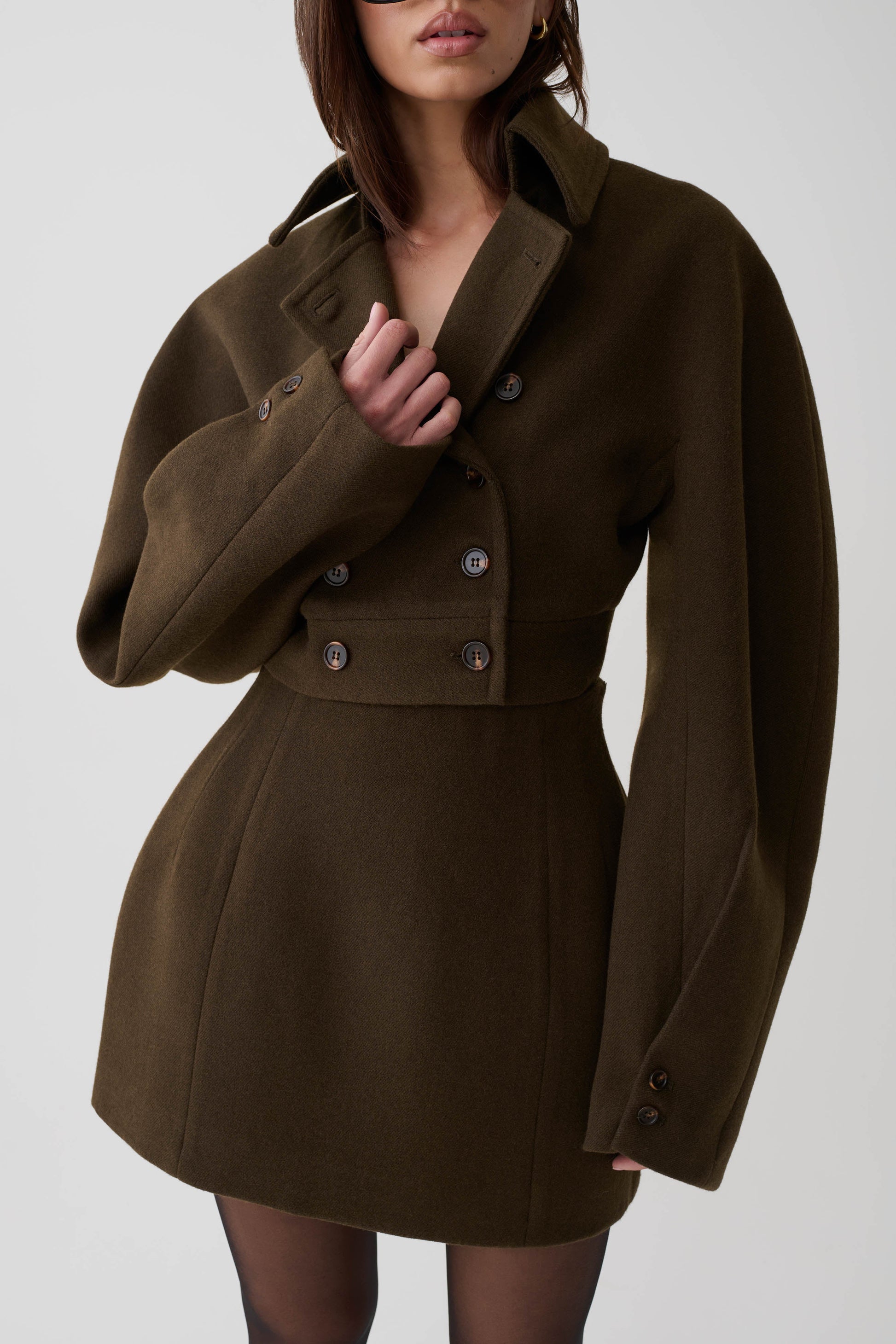 Jemima Wool Blend Cropped Jacket - Chocolate #7