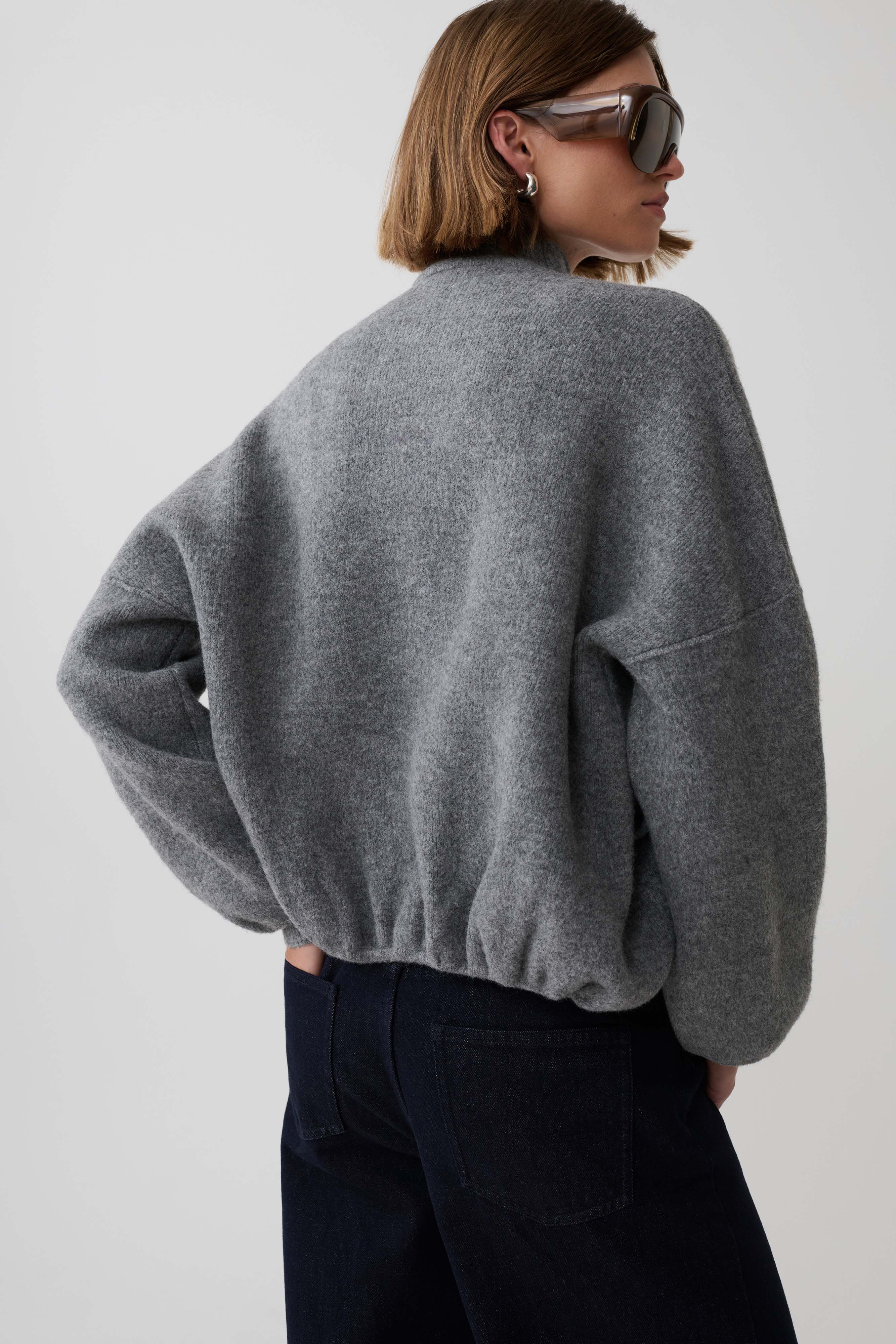 Brittany Blouson Knit Cardigan - Charcoal | MESHKI US