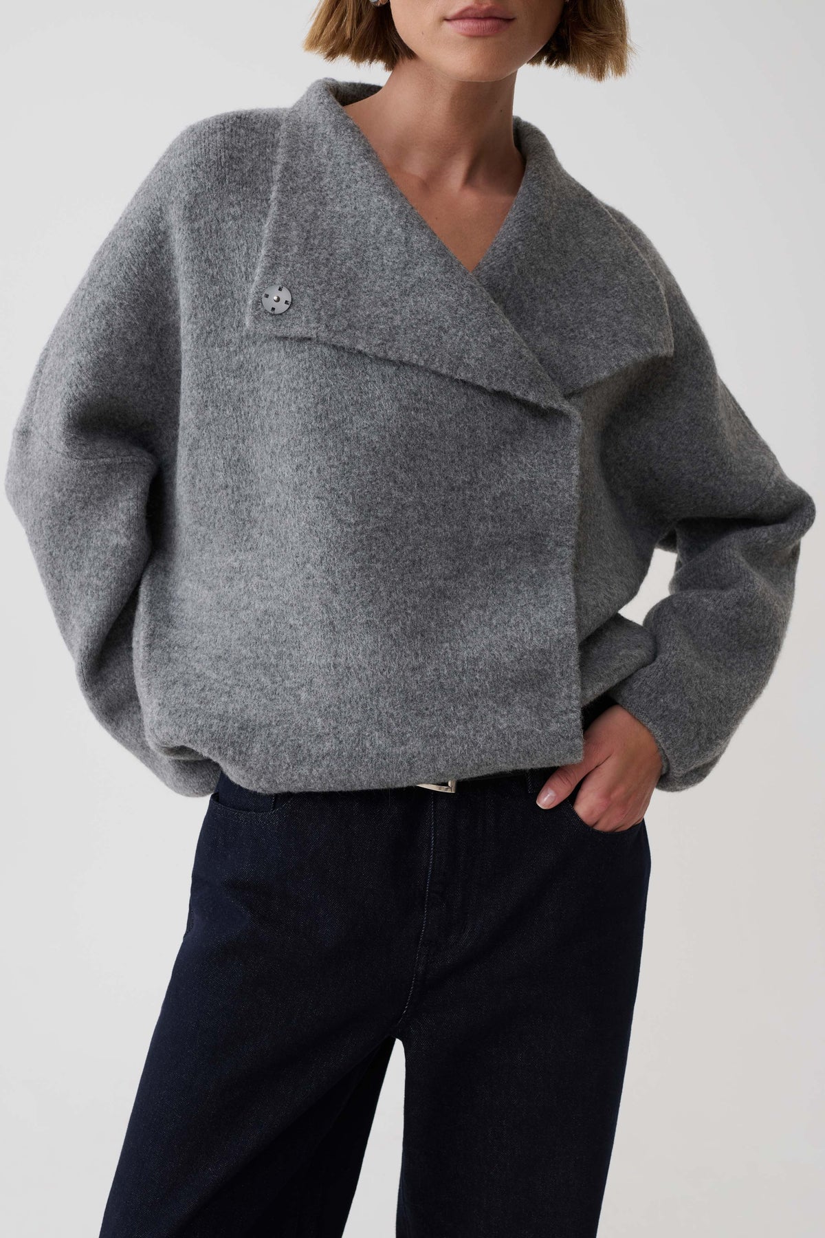 Brittany Blouson Knit Cardigan - Charcoal #3