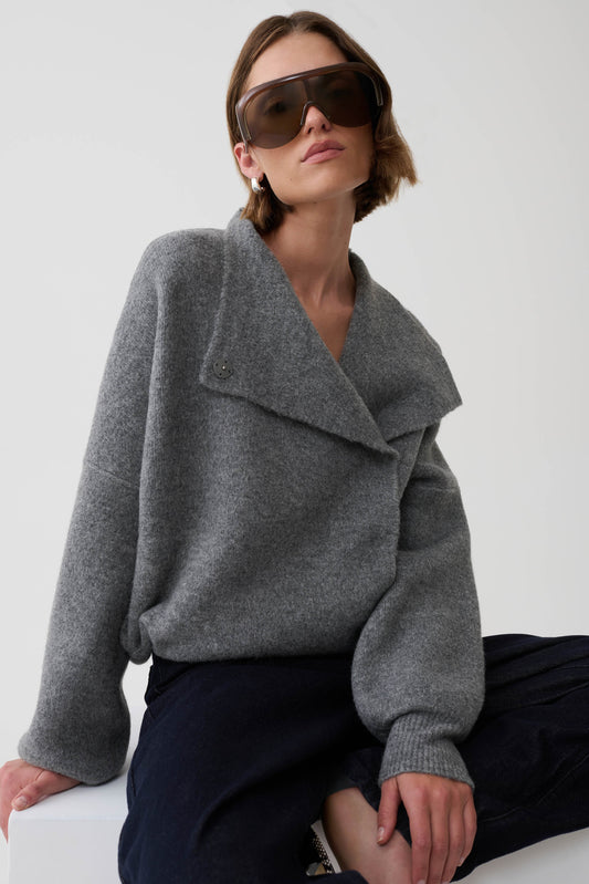 Brittany Blouson Knit Cardigan - Charcoal