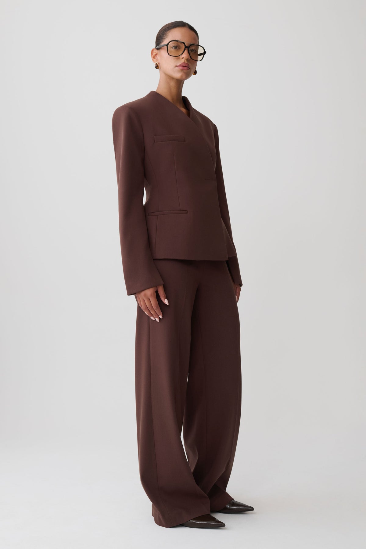 Katherine Suiting Structured Blazer - Dark Chocolate