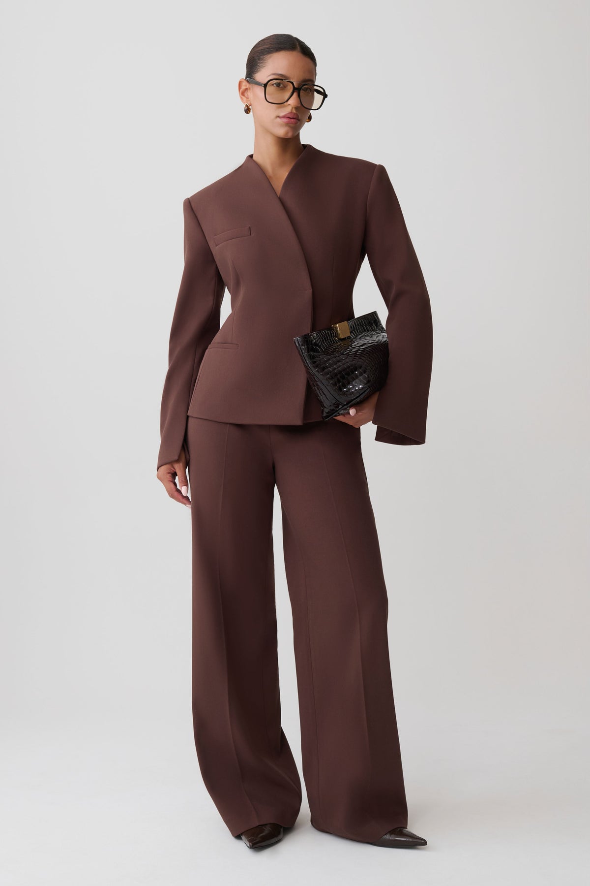 Katherine Suiting Structured Blazer - Dark Chocolate