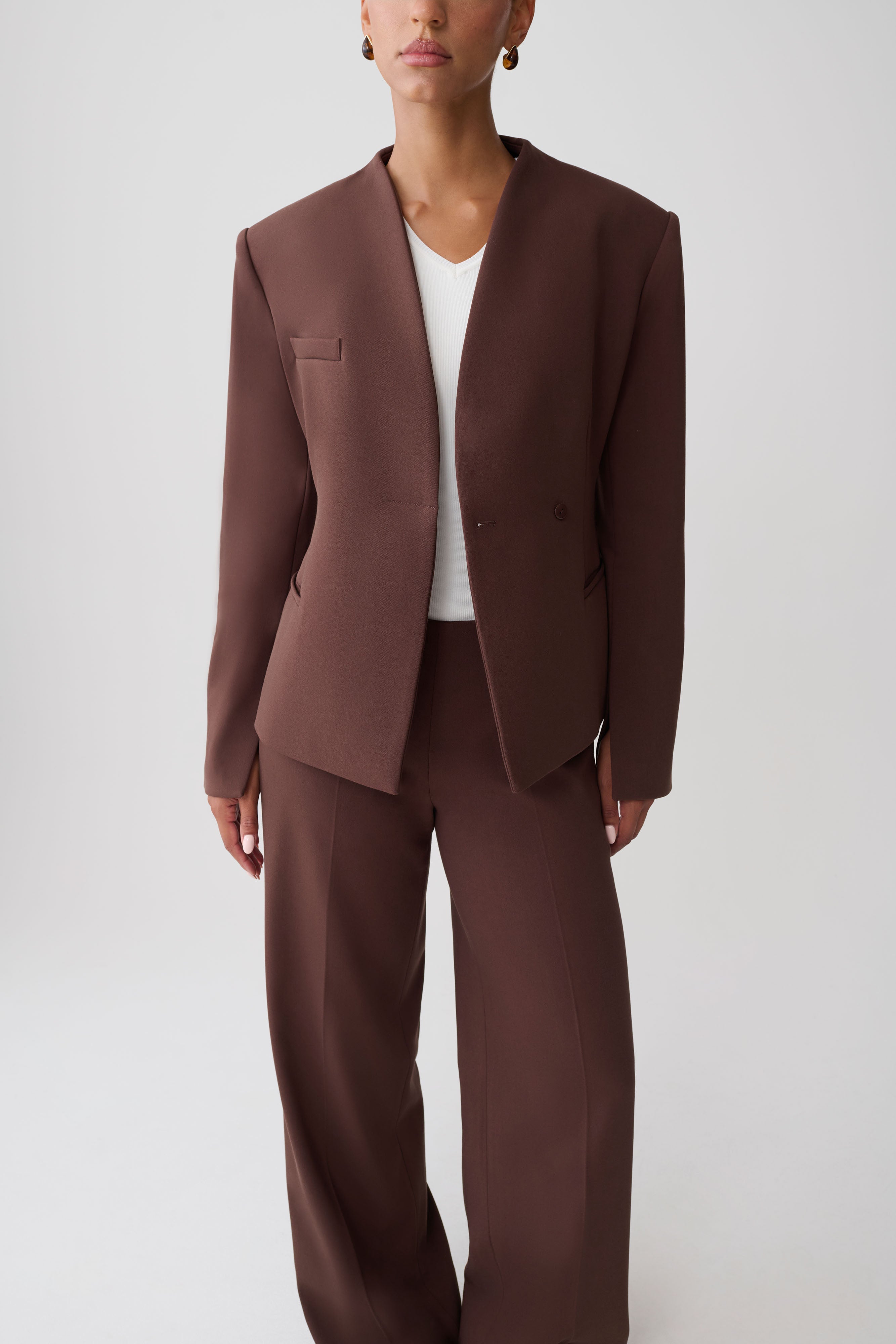 Katherine Suiting Structured Blazer - Dark Chocolate | MESHKI US