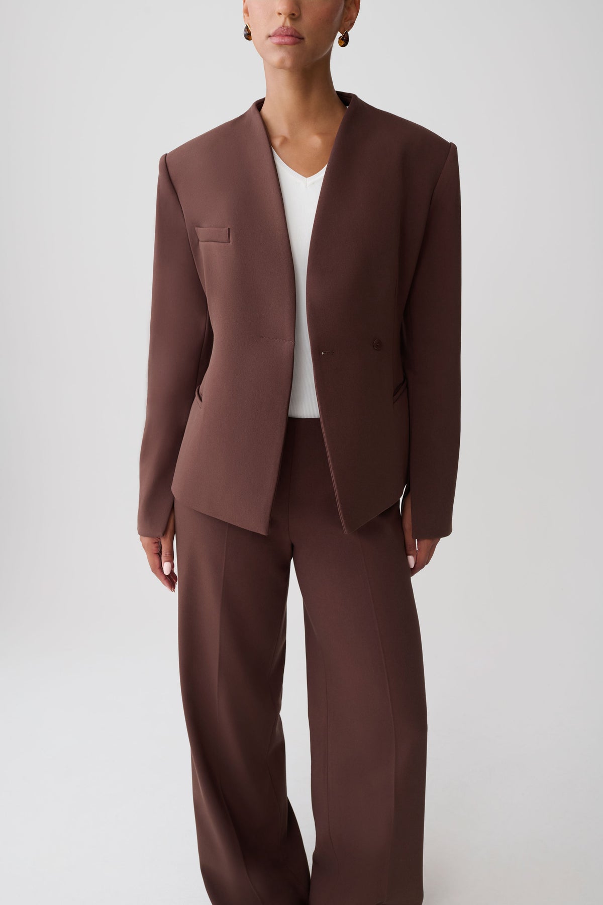 Katherine Suiting Structured Blazer - Dark Chocolate