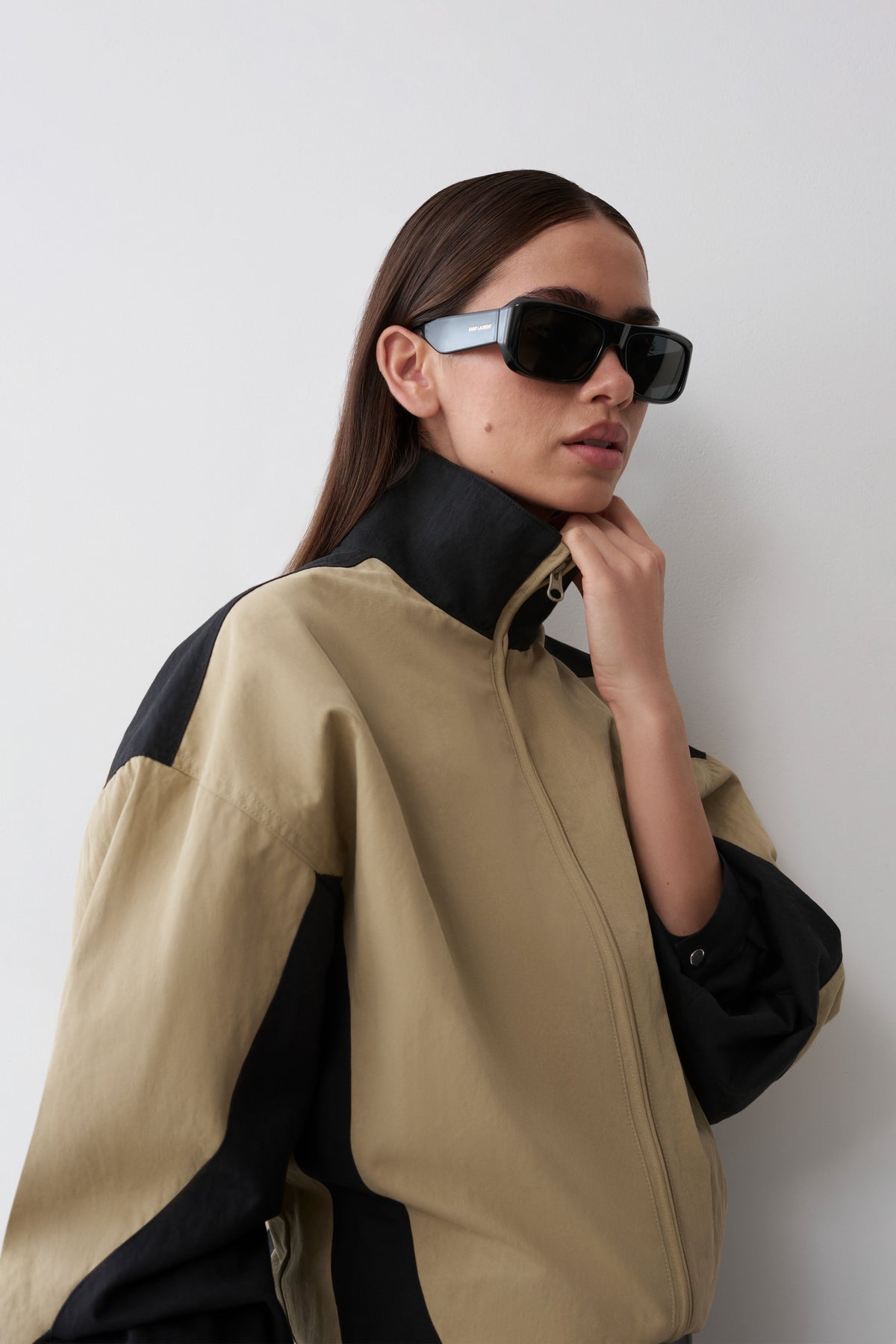 Lizzie Funnel Neck Bomber Jacket - Sage/Black #3