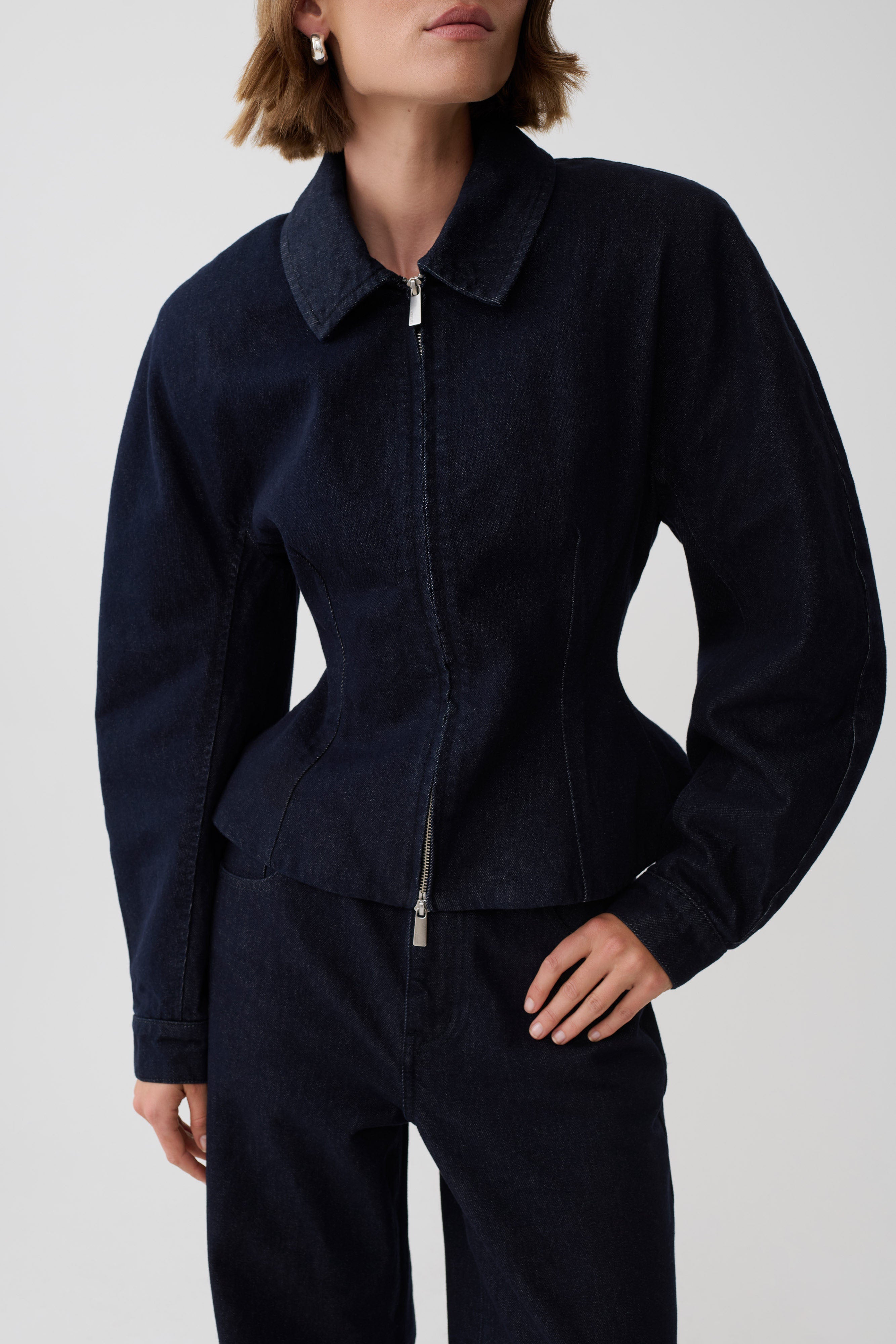Mariah Denim Zip Jacket - Dark Indigo | MESHKI US