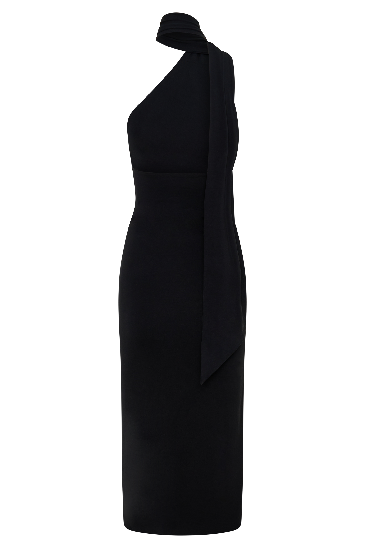 black one shoulder bodycon midi dress Black Bodycon Midi Dress - One-Shoulder Dress - Long Sleeve Dress