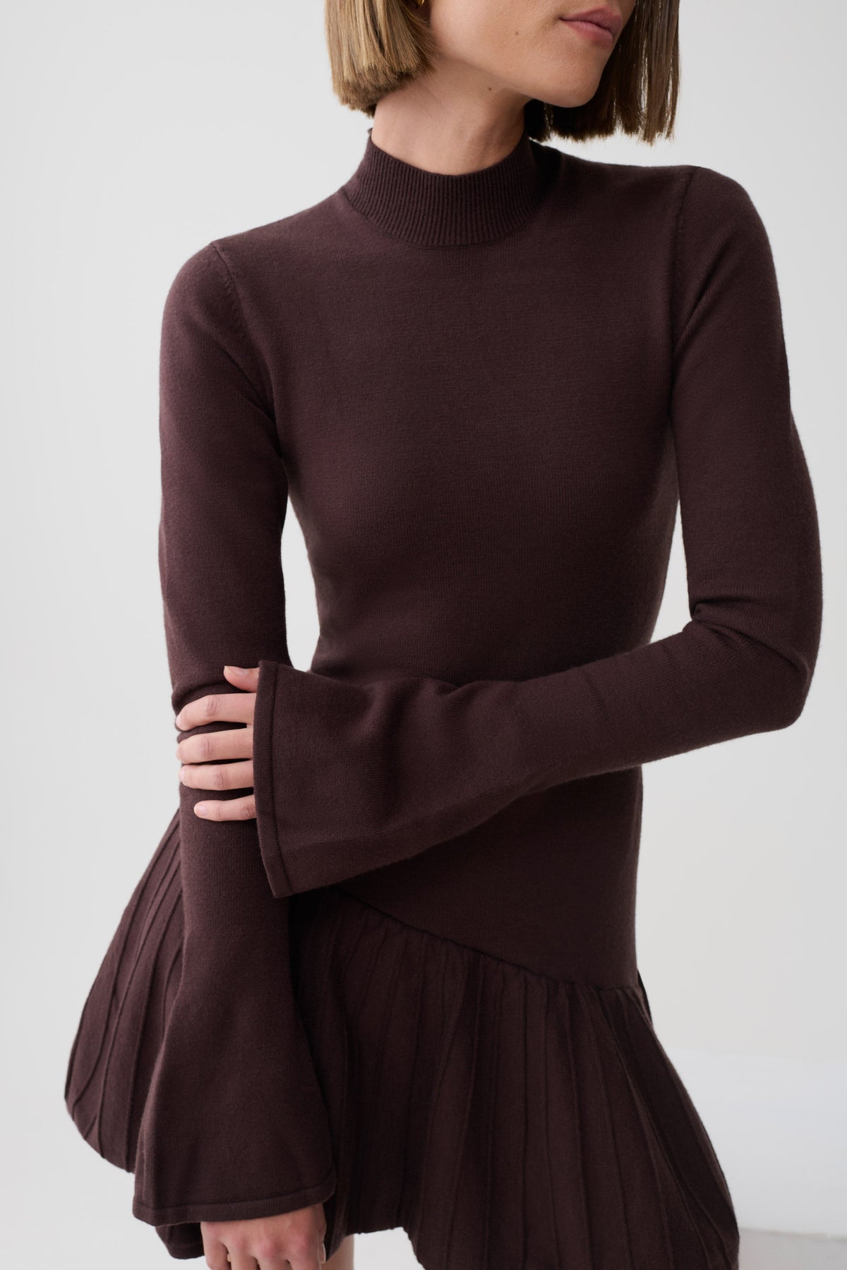 Blair Knit Mini Dress With Pleats - Chocolate #4