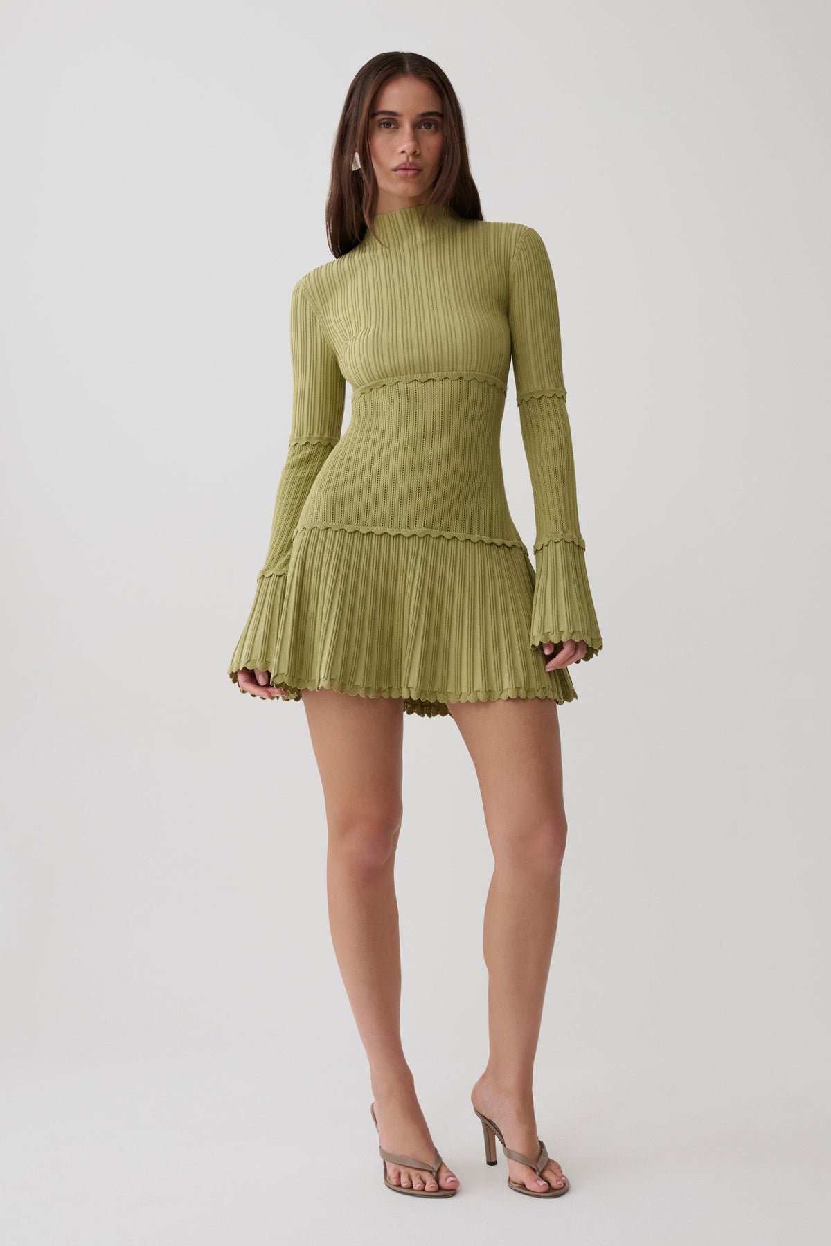 a line knit mini dress Adena Pointelle - Olive Cute crush knit