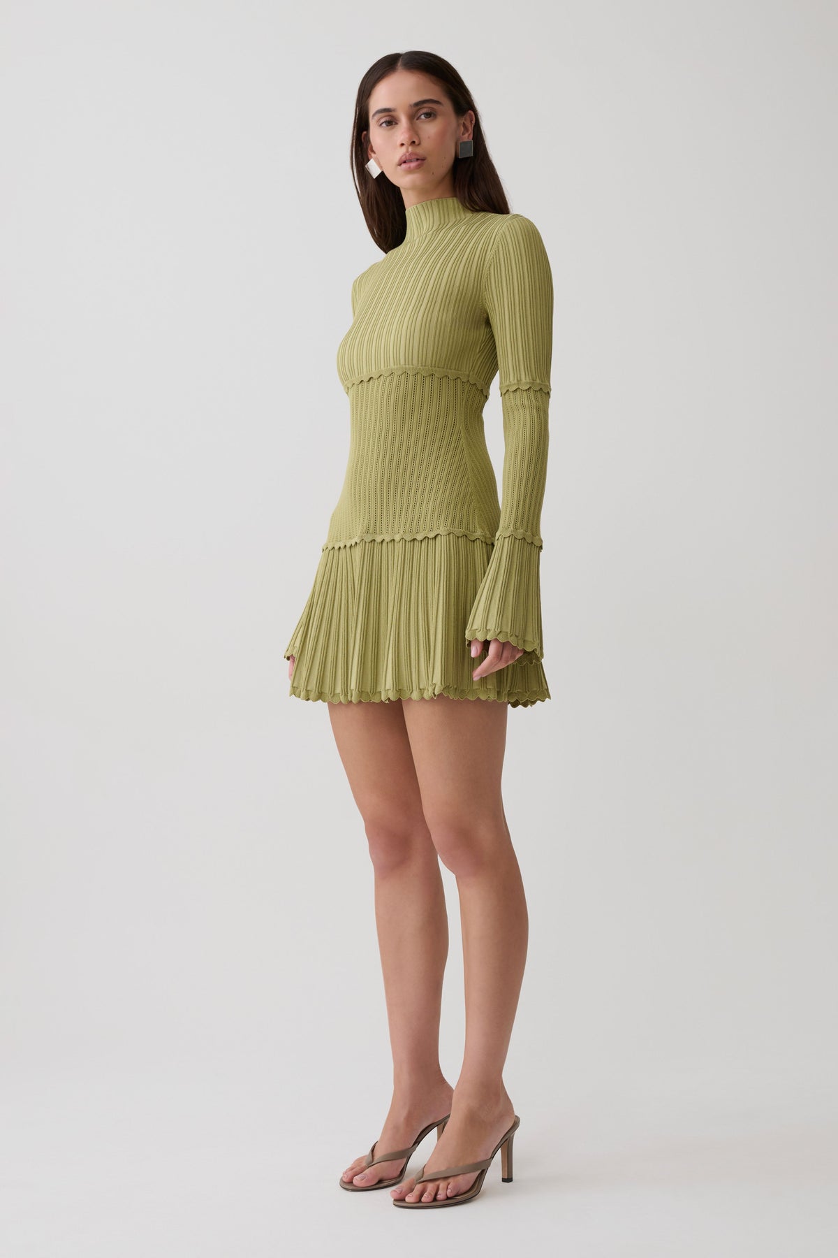 adaline knit dress Adena Pointelle Mini - Olive Mini dress