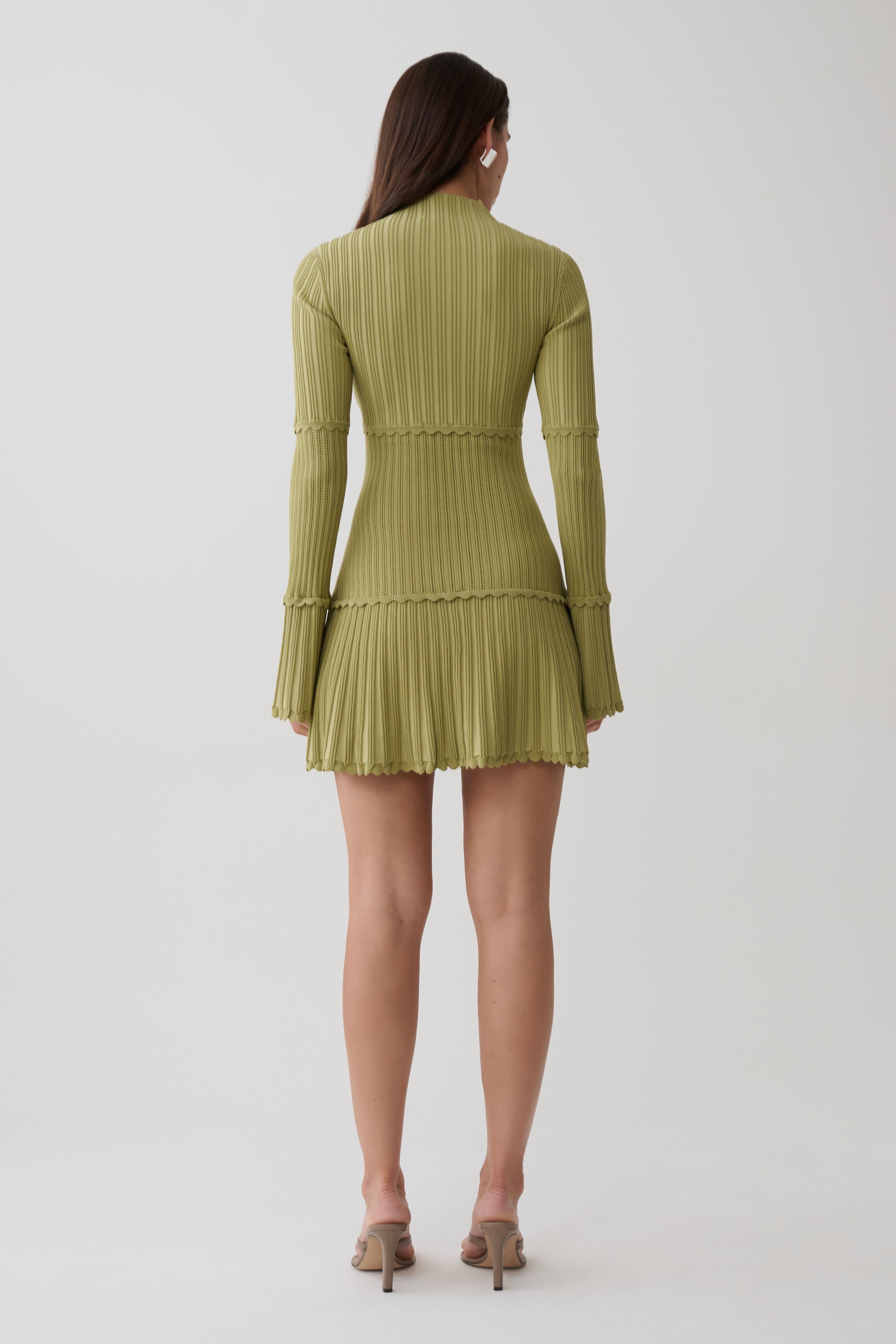 Adena Pointelle Knit Mini Dress - Olive | MESHKI US
