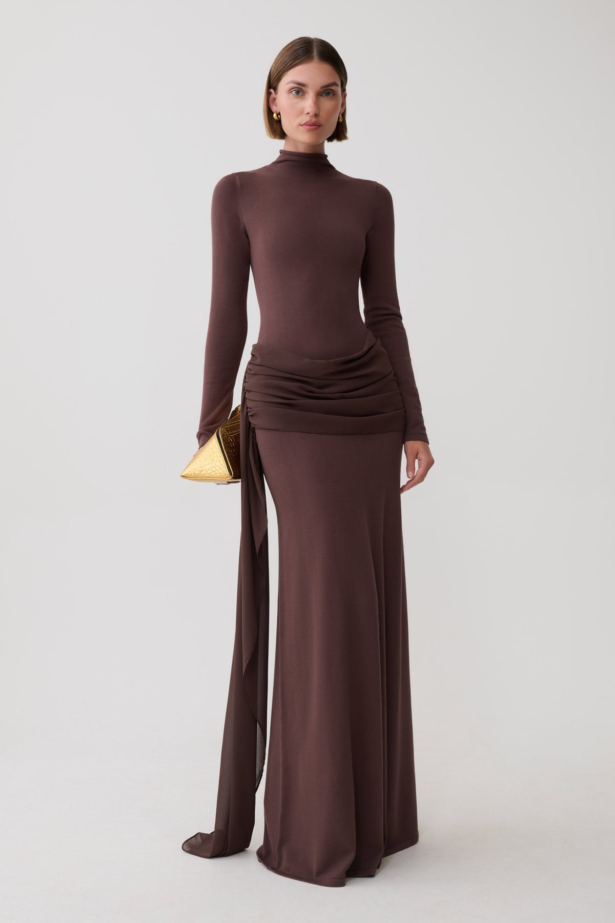 Grayson Knit Chiffon Maxi Dress - Chocolate #2