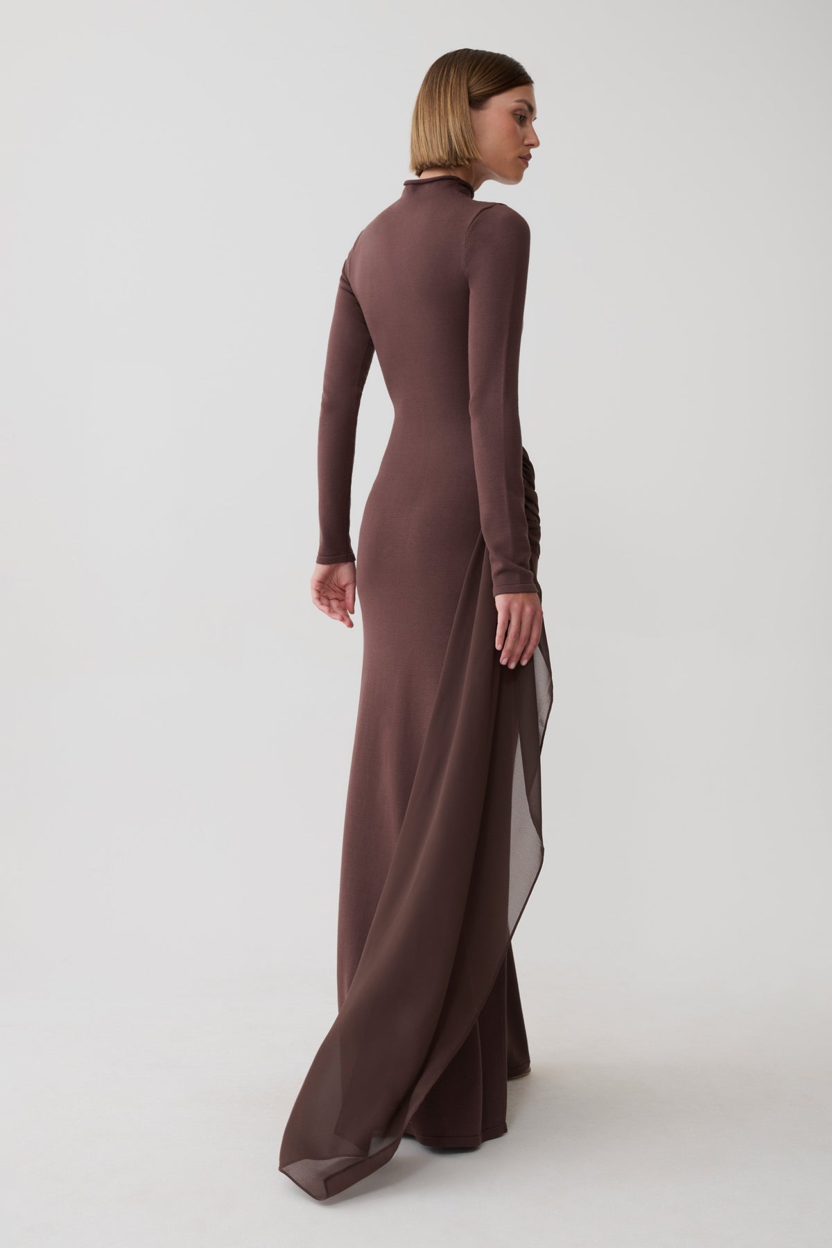Grayson Knit Chiffon Maxi Dress - Chocolate #4