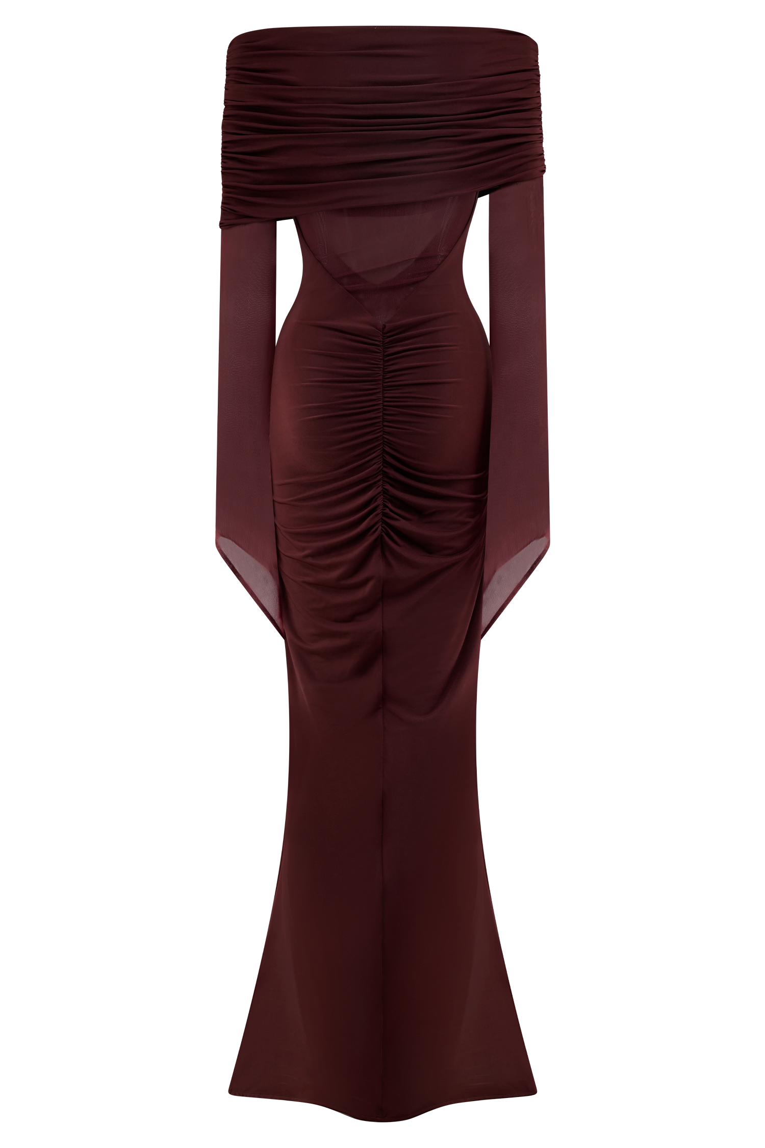 Kaitlin One Shoulder Slinky And Mesh Maxi Dress - Burgundy | MESHKI US Kaitlin One Shoulder Slinky And Mesh Maxi Dress - Burgundy | MESHKI US