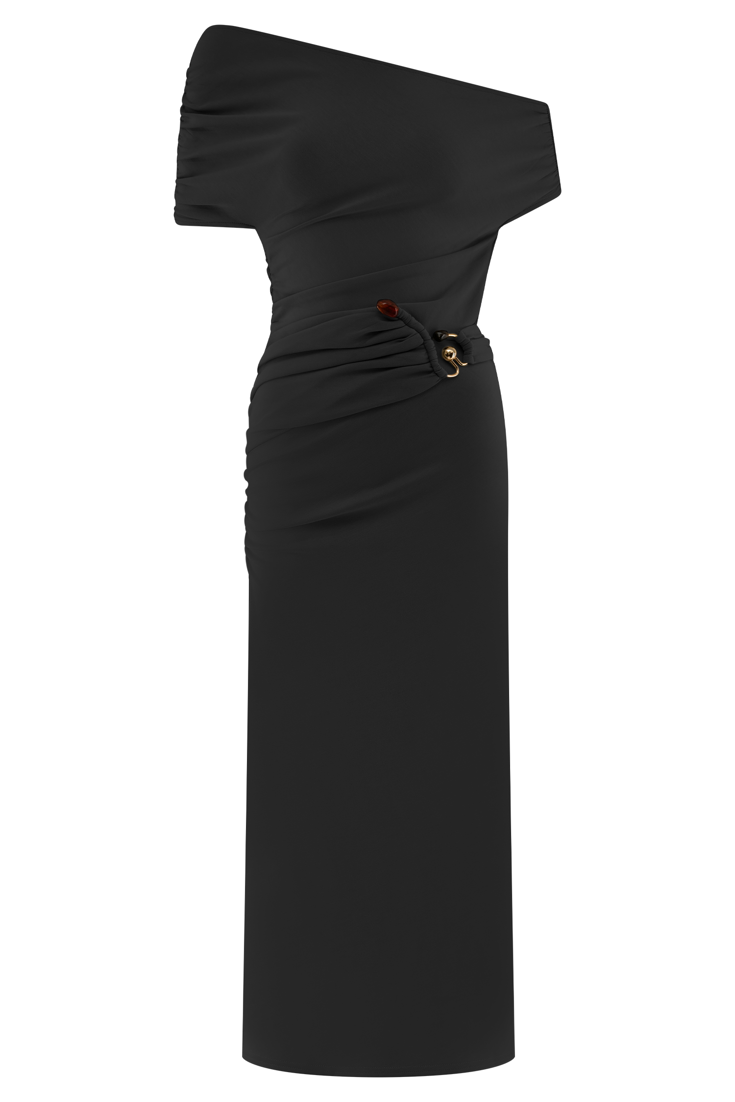Kendra Scuba Jersey Midi Dress With Hardware / Black | MESHKI