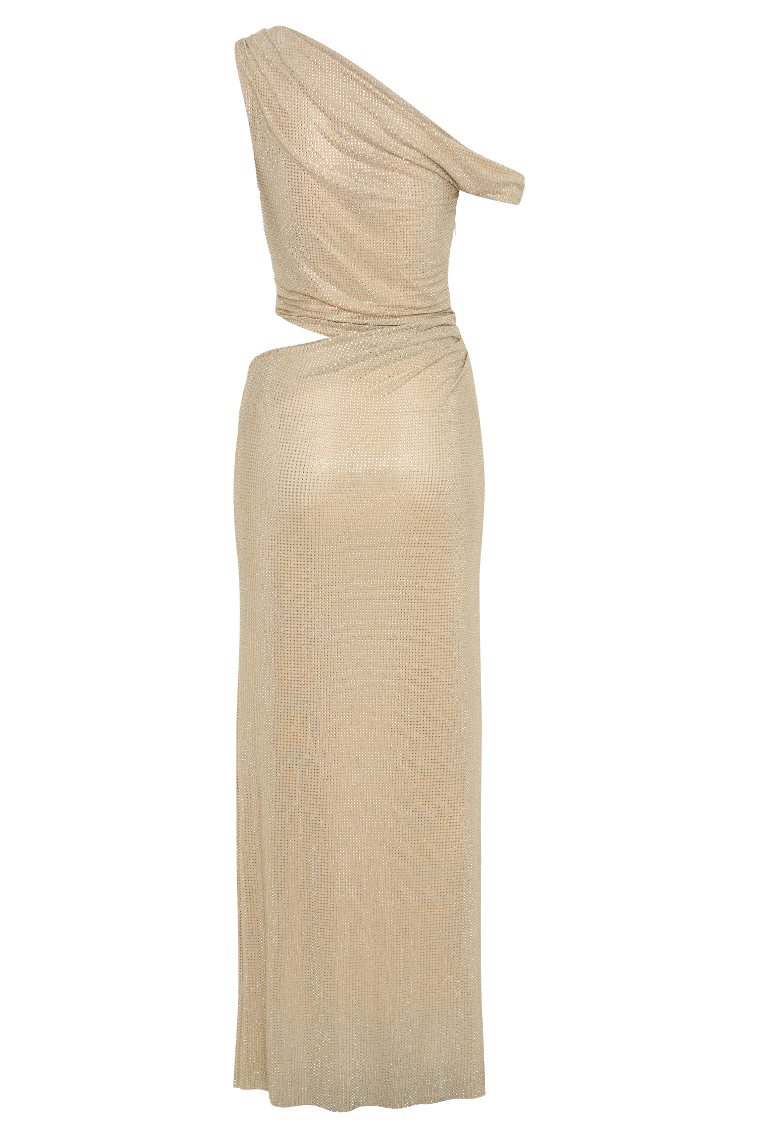 Kenny Diamante One Shoulder Maxi Dress / Gold | MESHKI