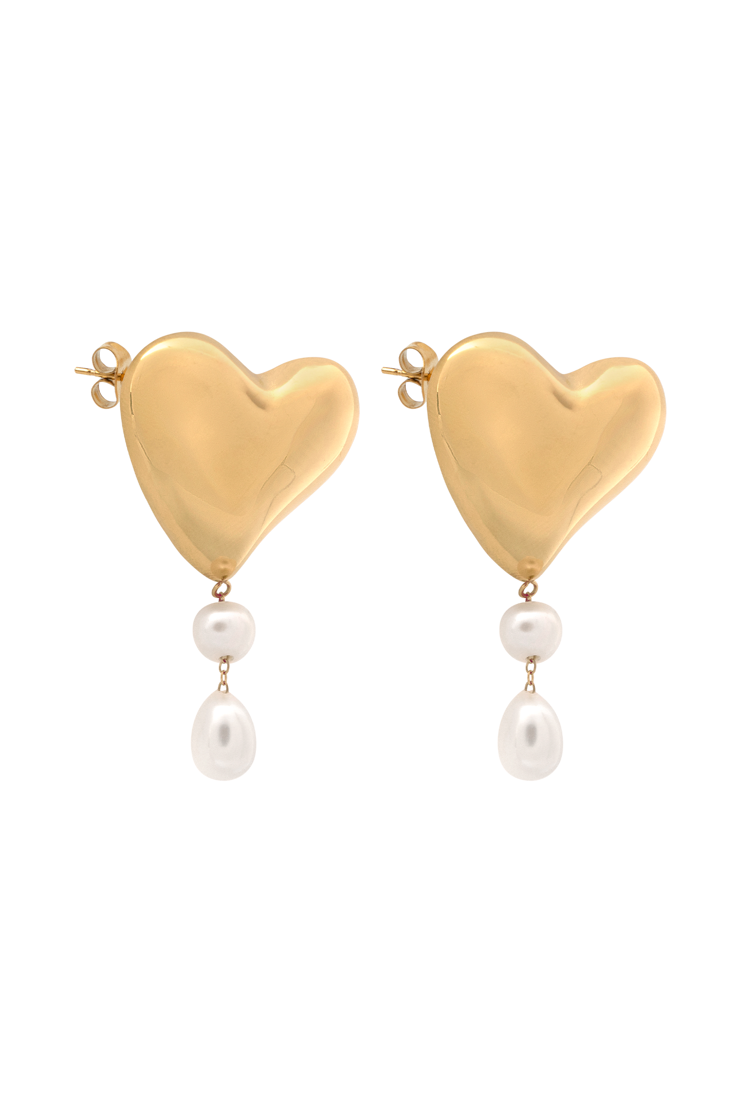 Clip-On Long Pearl Earrings – Gold With Round/Heart/Drop Shapes, Non-Pierced