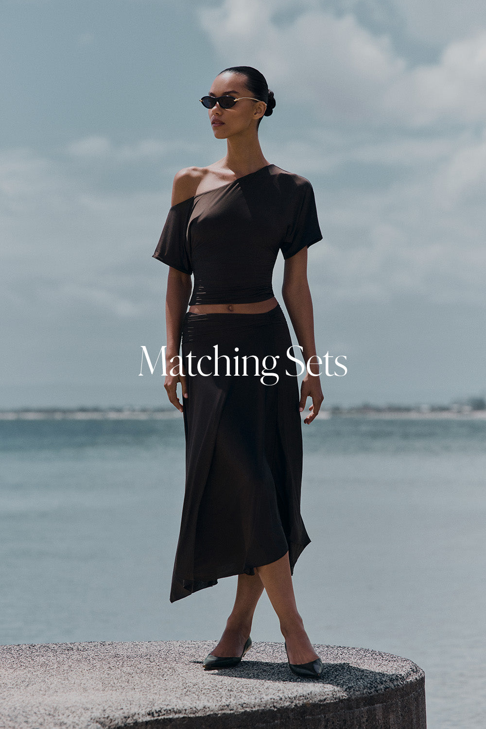 Lucinda Recycled Nylon Off Shoulder Top - Black | MESHKI US