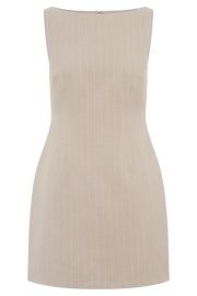 Angela Suiting Mini Dress - Taupe Pinstripe