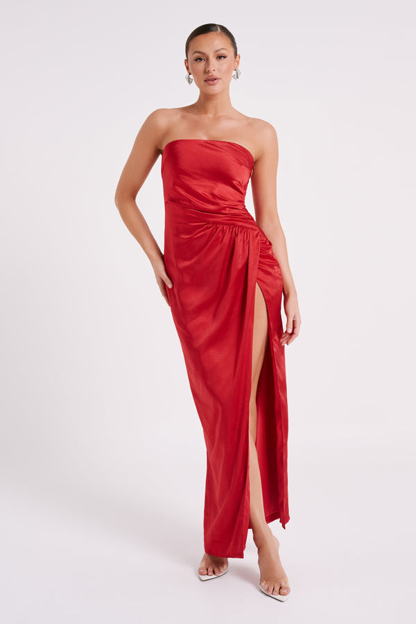 Aminah Draped Strapless Maxi Dress - Red - MESHKI U.S