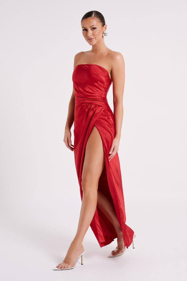 Aminah Draped Strapless Maxi Dress - Red - MESHKI U.S