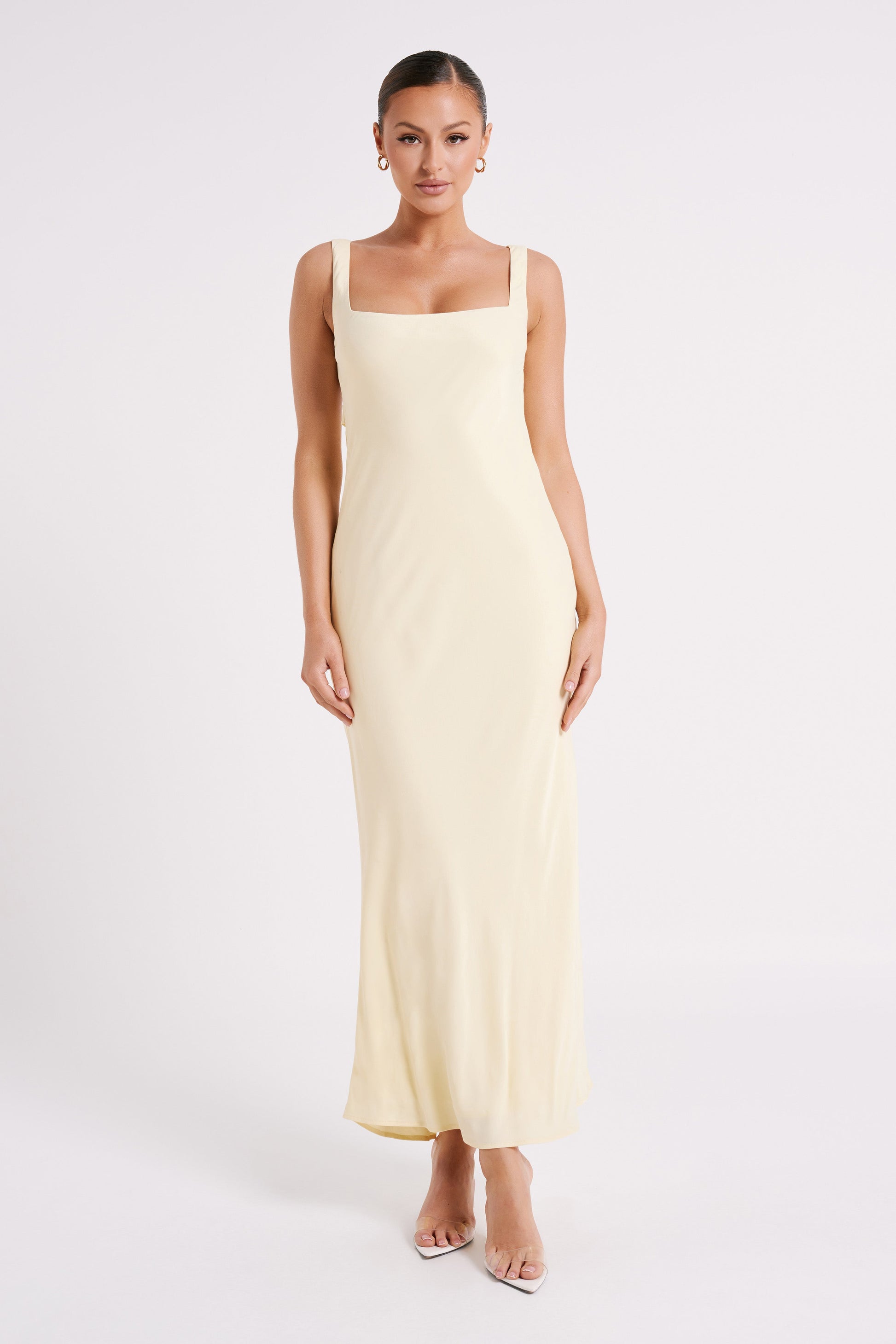Ensley Satin Maxi Dress - Light Yellow | MESHKI US Ensley Satin Maxi Dress - Light Yellow | MESHKI US