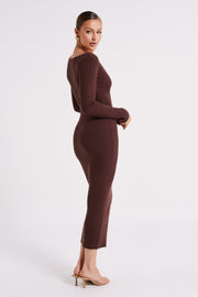 Nina Long Sleeve Knit Midi Dress - Chocolate