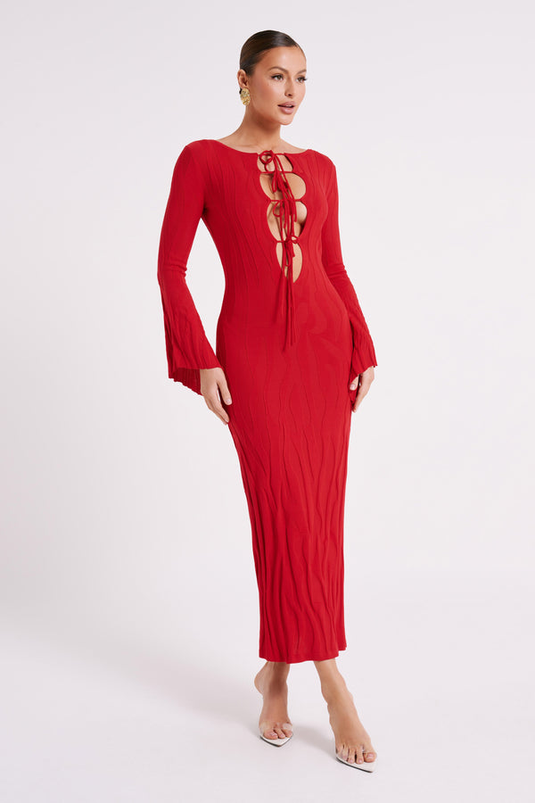 Brinley Long Sleeve Knit Maxi Dress - Red