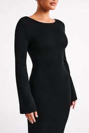Marleigh Flare Sleeve Knit Maxi Dress - Black
