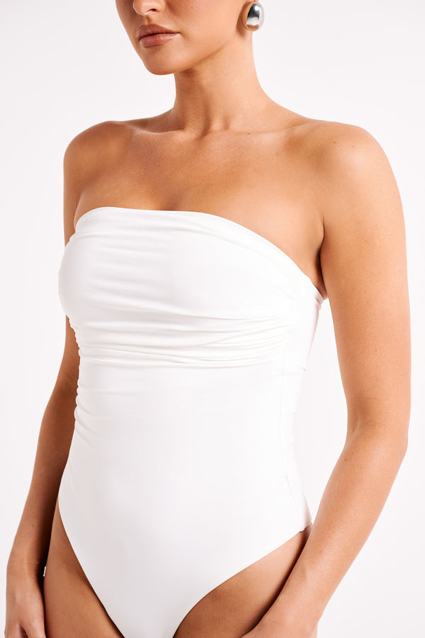 Romina Recycled Nylon Ruched Bodysuit - White