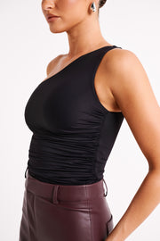 Sally Recycled Nylon One Shoulder Top - Black