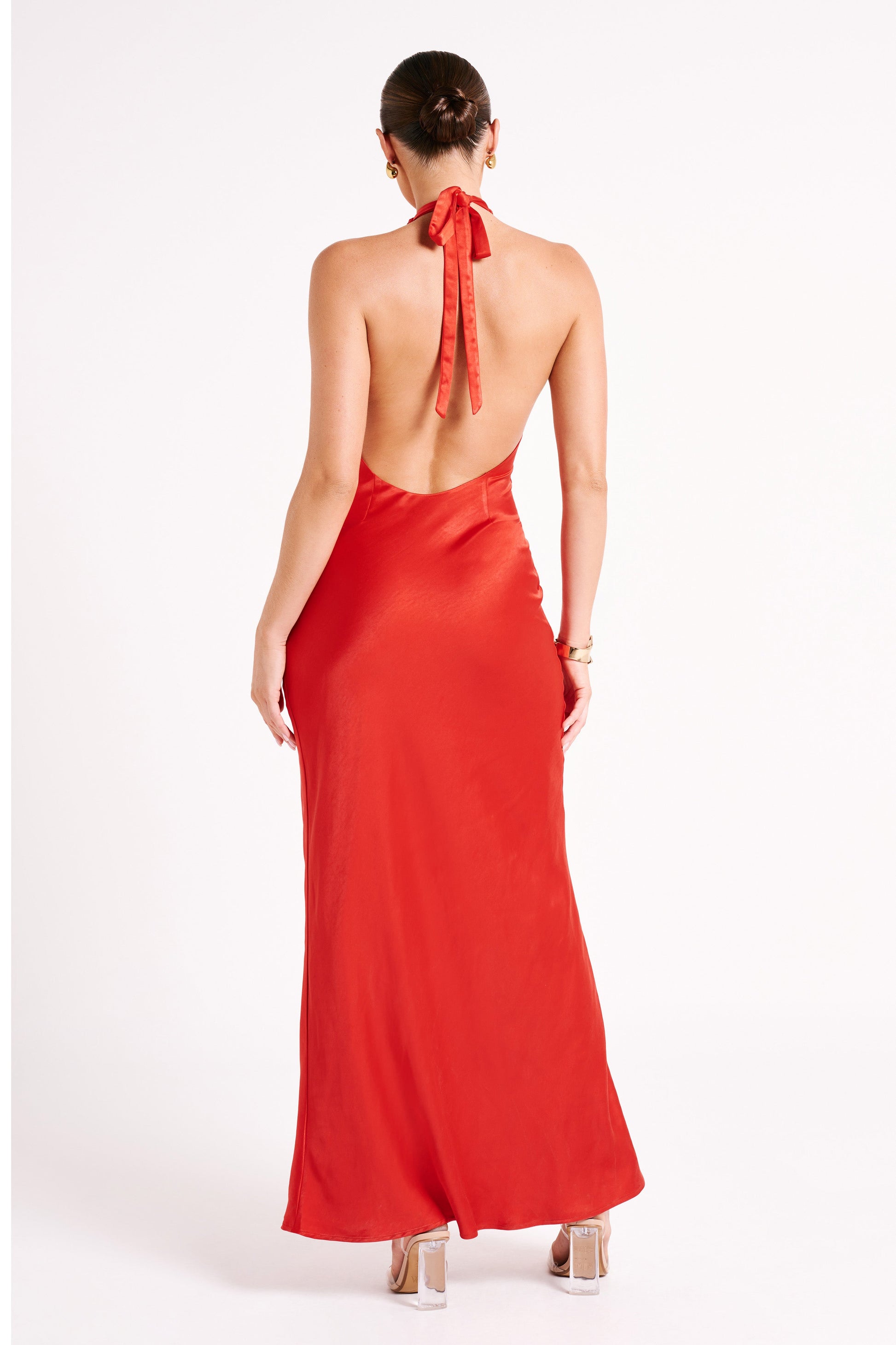 Marvelle Satin Halter Maxi Dress - Vermilion Red #5