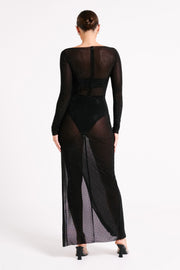Sevanna Diamante Long Sleeve Maxi Dress - Black
