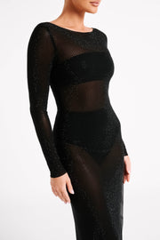 Sevanna Diamante Long Sleeve Maxi Dress - Black
